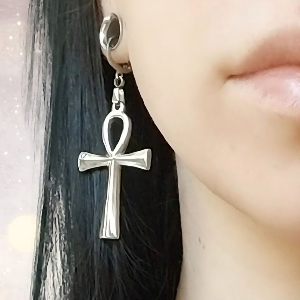 Ankh Drop Earrings in Gold or Silver | Key of Life Waterproof Artisan Jewelry | Ancient Egyptian Symbolism