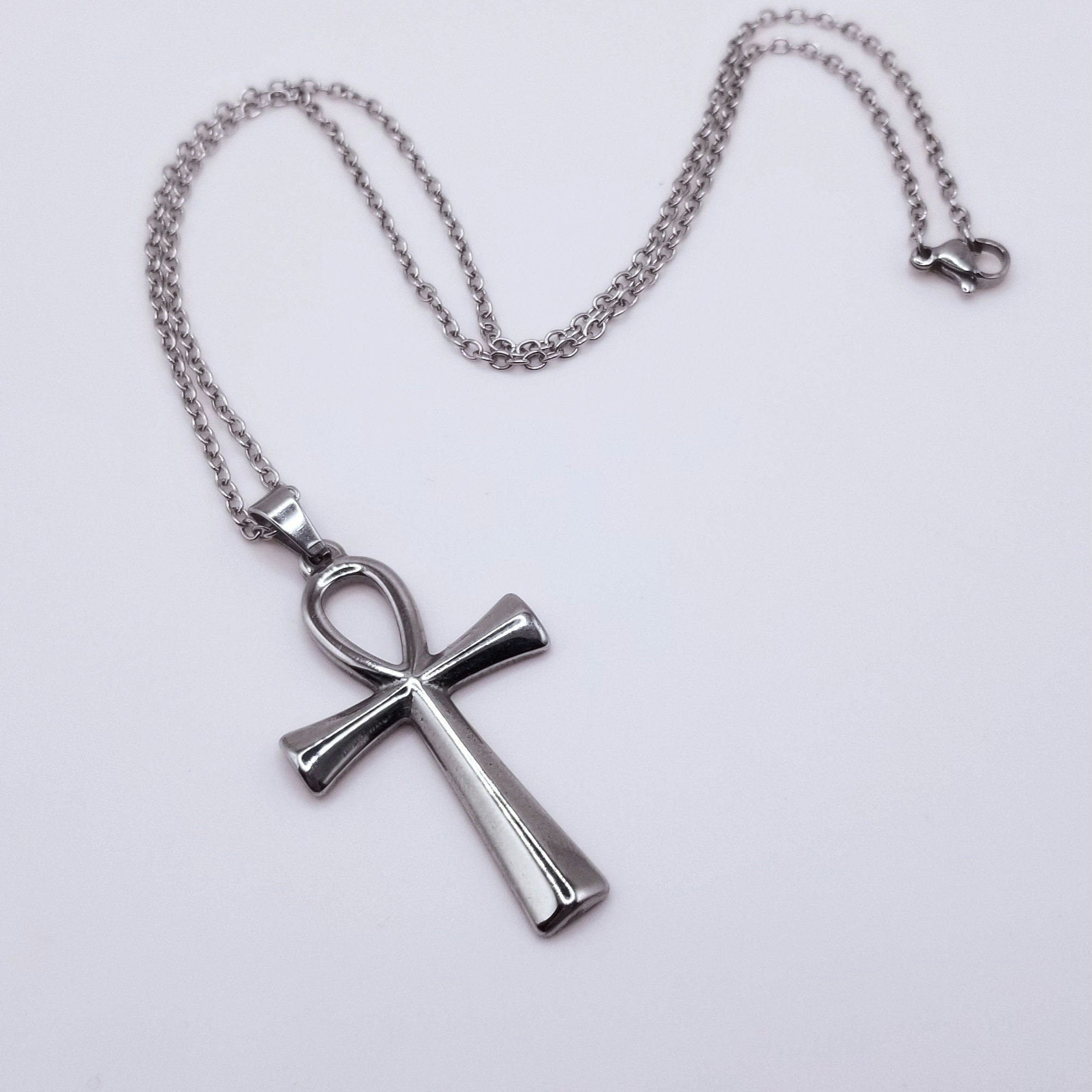 Silver Ankh Pendant Necklace: Egyptian Jewelry Key of Life 304 Stainless Steel