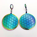 Rainbow Flower of Life Earrings | Sacred Geometry Jewelry Huggie Statement Earrings