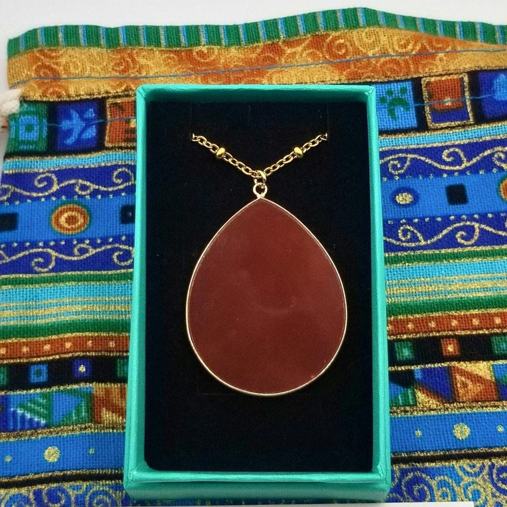 Teardrop Carnelian Pendant Necklace: 18k Gold Plated Satellite Chain
