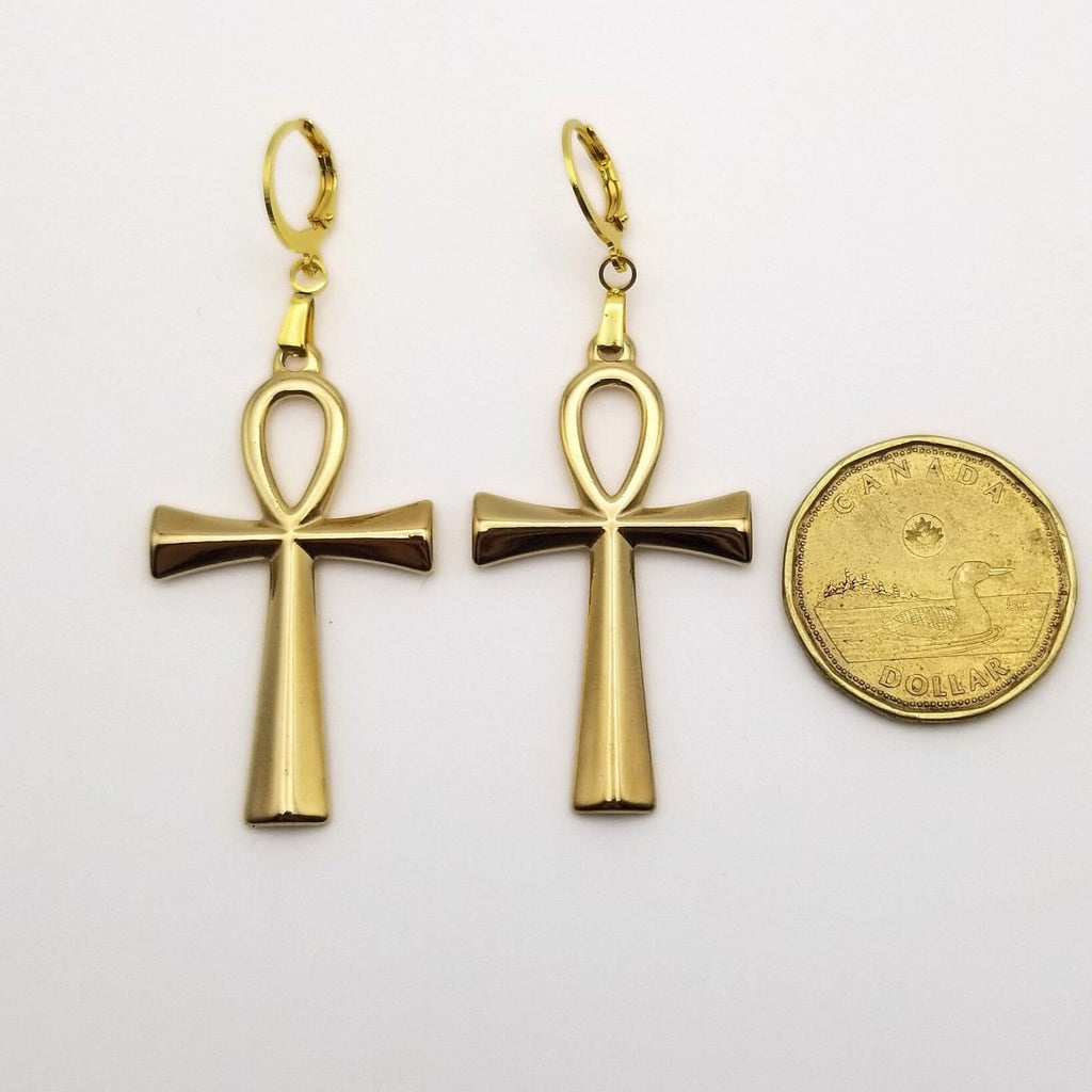 Ankh Drop Earrings in Gold or Silver | Key of Life Waterproof Artisan Jewelry | Ancient Egyptian Symbolism