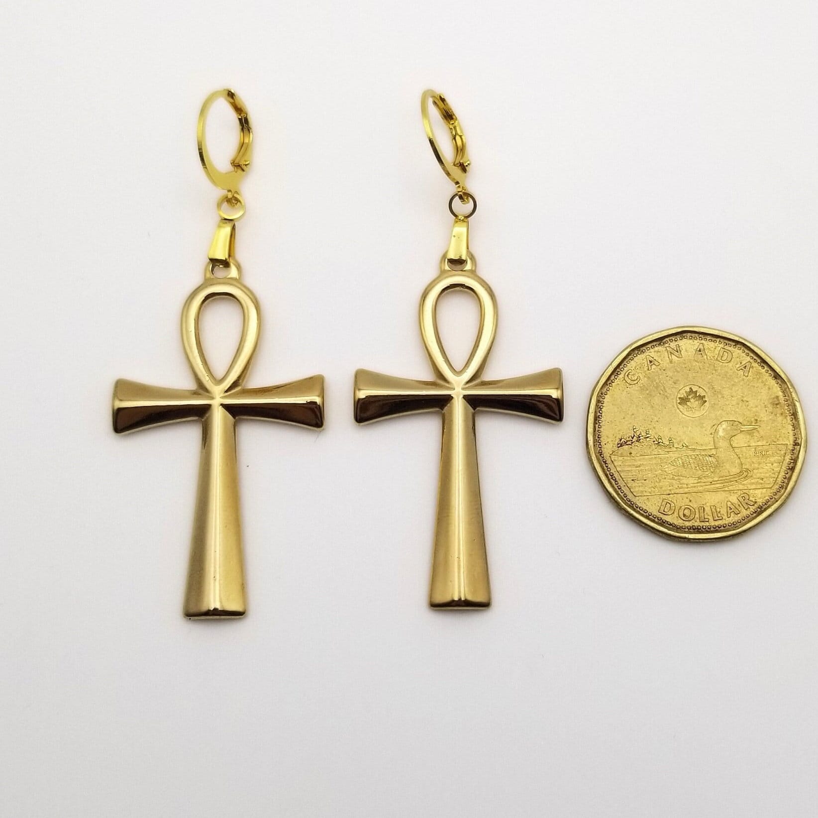 Ankh Drop Earrings in Gold or Silver | Key of Life Waterproof Artisan Jewelry | Ancient Egyptian Symbolism