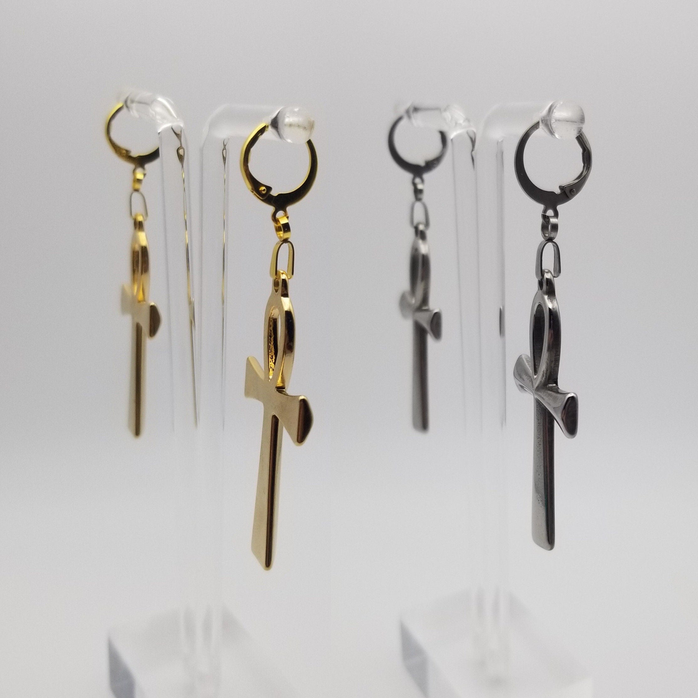 Ankh Drop Earrings in Gold or Silver | Key of Life Waterproof Artisan Jewelry | Ancient Egyptian Symbolism