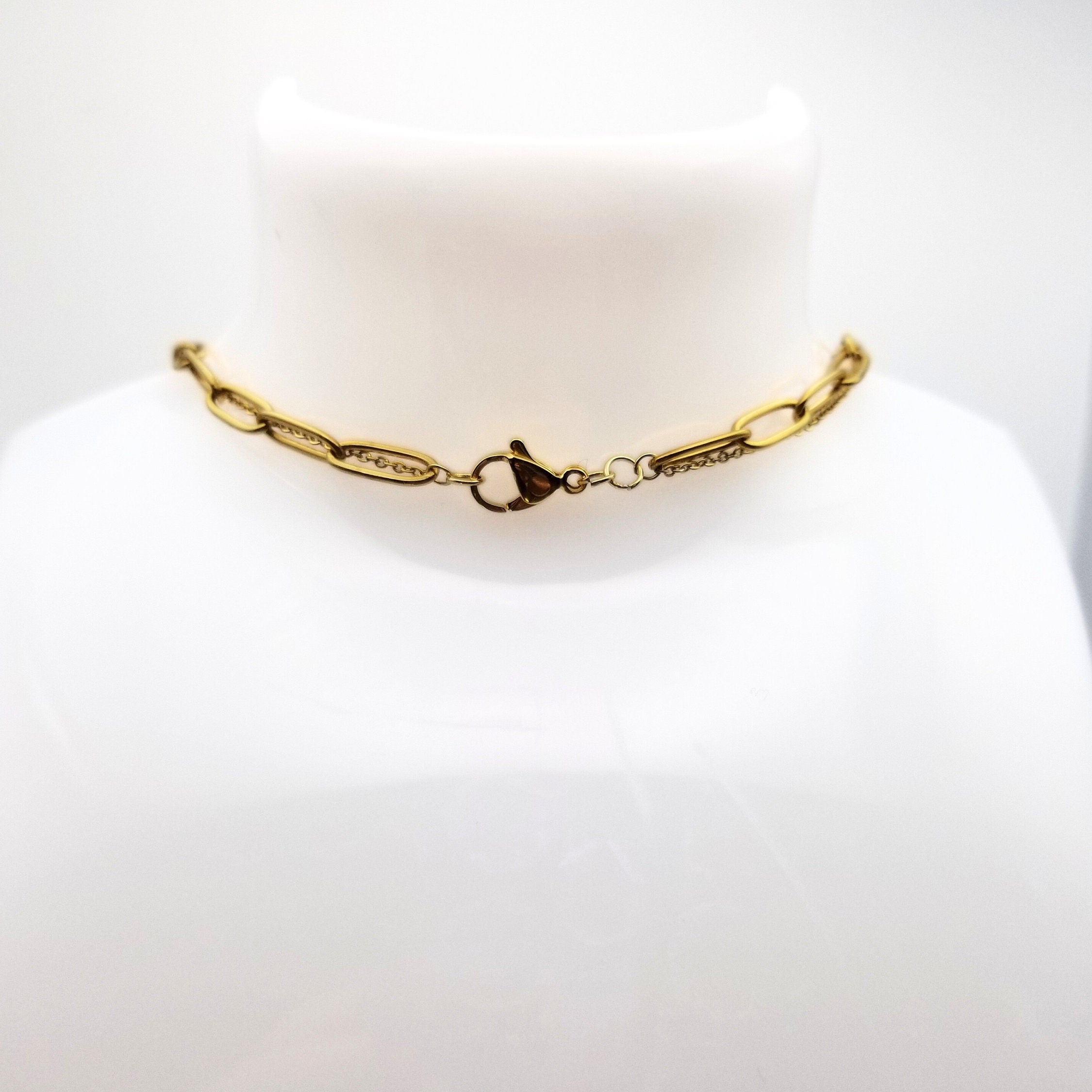 Lapis Lazuli Layered Pendant Necklace 18k Gold Plated | Paperclip Chain | Handcrafted Elegance | 304 Stainless Steel