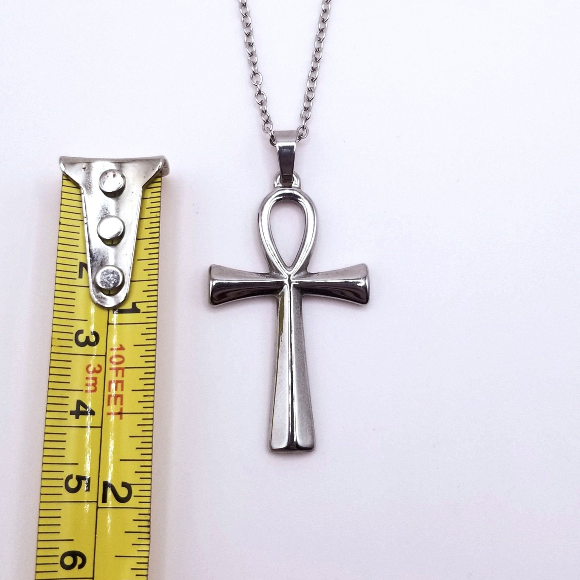 Silver Ankh Pendant Necklace: Egyptian Jewelry Key of Life 304 Stainless Steel