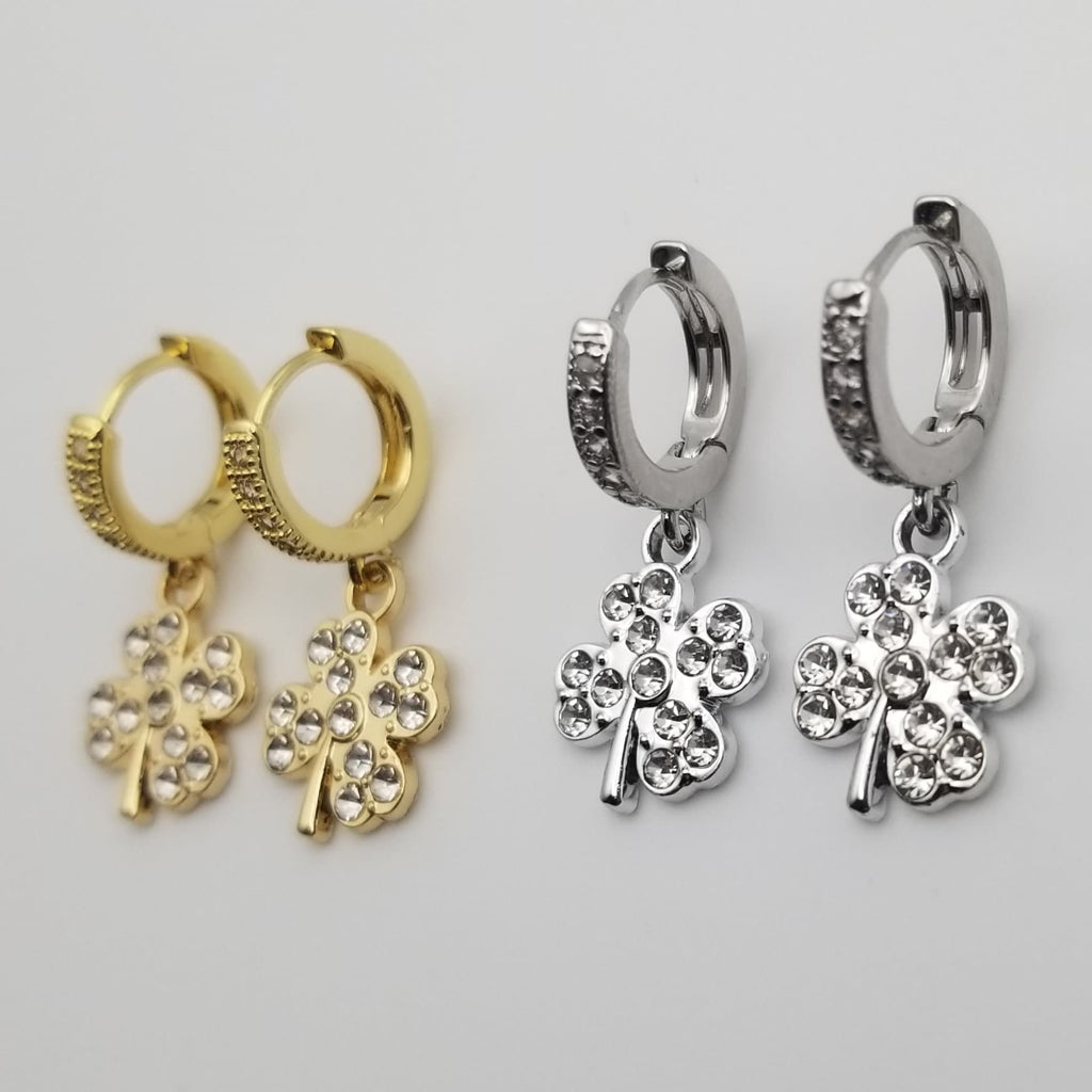 Artisan Clover Huggie Earrings
18k Gold Plate or Polished Silver | Sparkling Cubic Zirconia | Waterproof Elegance