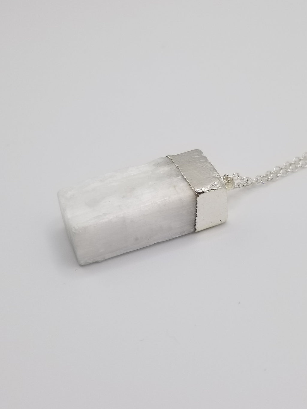 Raw Selenite Pendant Necklace: .925 Sterling Silver Crystal Healing