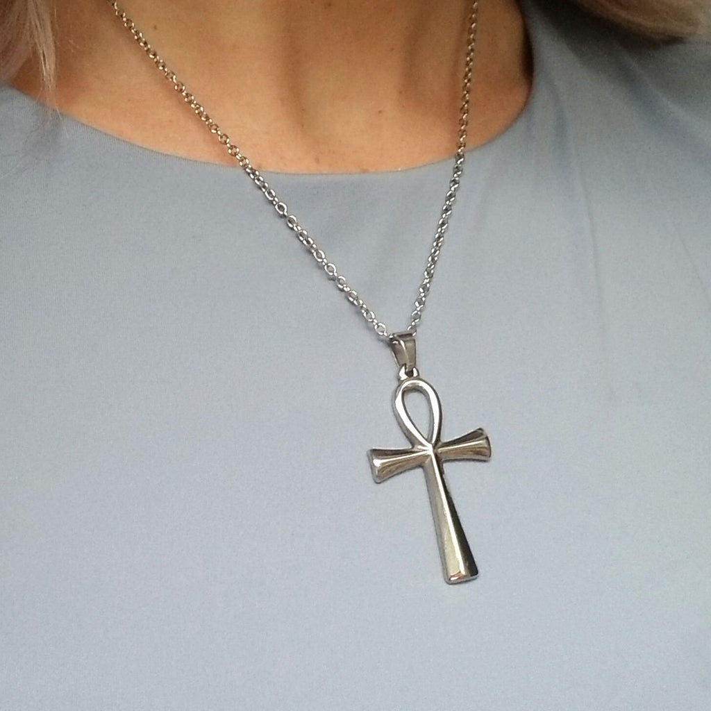 Silver Ankh Pendant Necklace: Egyptian Jewelry Key of Life 304 Stainless Steel