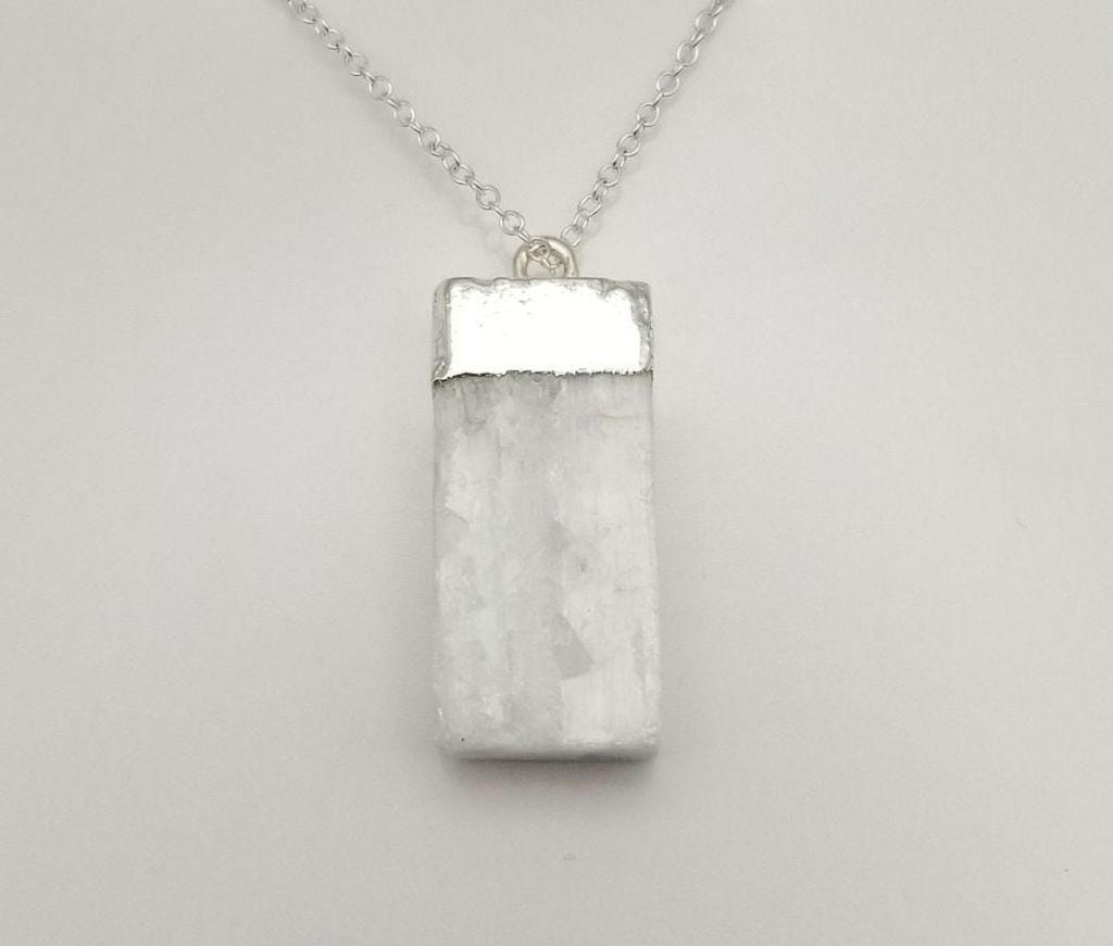 Raw Selenite Pendant Necklace: .925 Sterling Silver Crystal Healing