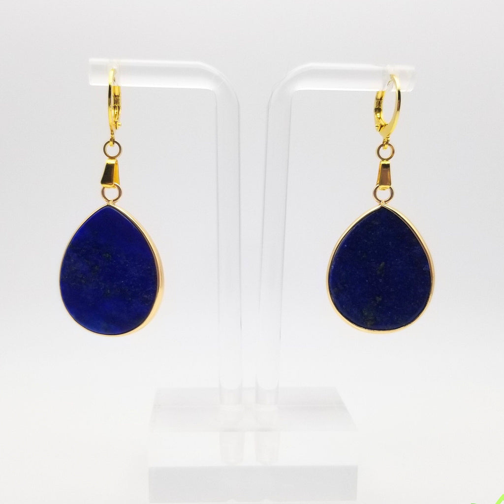 Natural Lapis Lazuli Teardrop Earrings 18k Gold Plated Huggies | Artisan Gemstone Jewelry