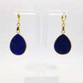 Natural Lapis Lazuli Teardrop Earrings 18k Gold Plated Huggies | Artisan Gemstone Jewelry