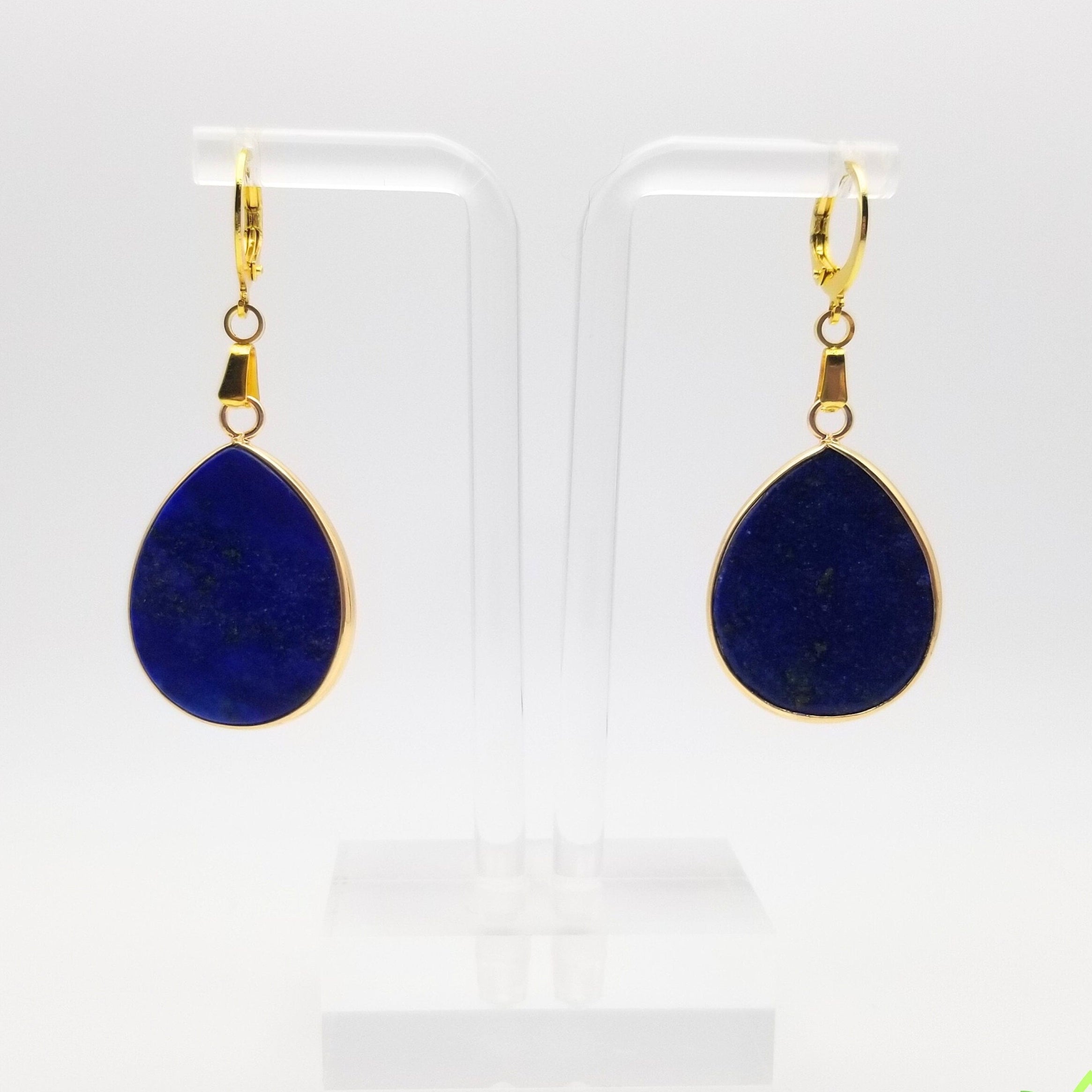 Natural Lapis Lazuli Teardrop Earrings 18k Gold Plated Huggies | Artisan Gemstone Jewelry