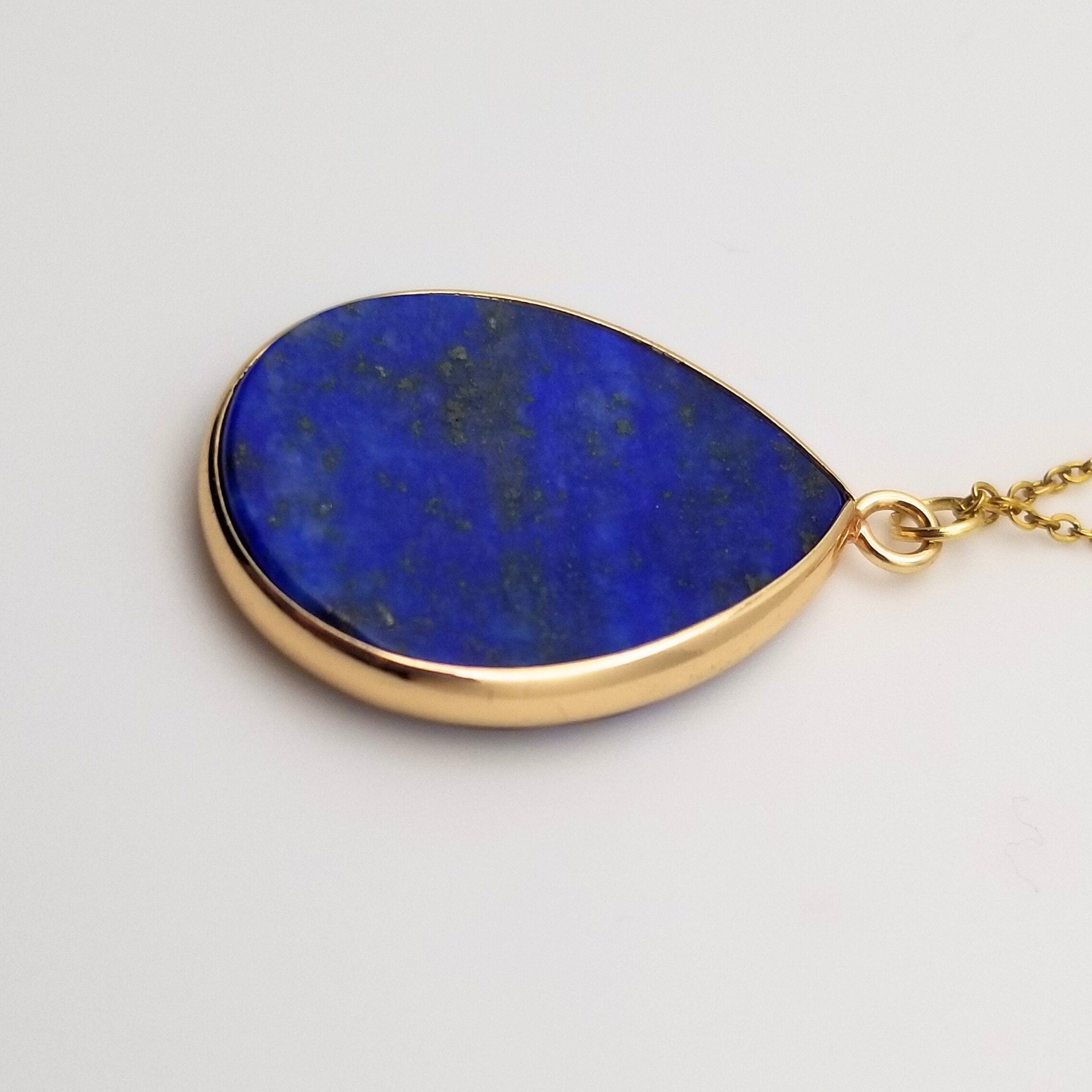 Lapis Lazuli Layered Pendant Necklace 18k Gold Plated | Paperclip Chain | Handcrafted Elegance | 304 Stainless Steel
