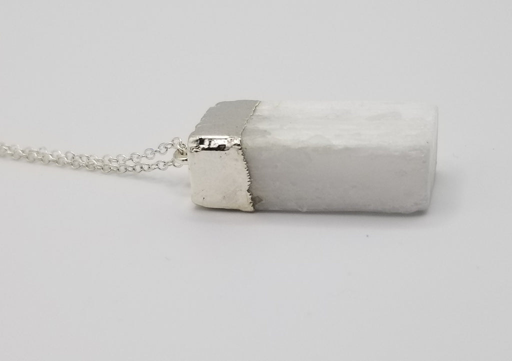 Raw Selenite Pendant Necklace: .925 Sterling Silver Crystal Healing