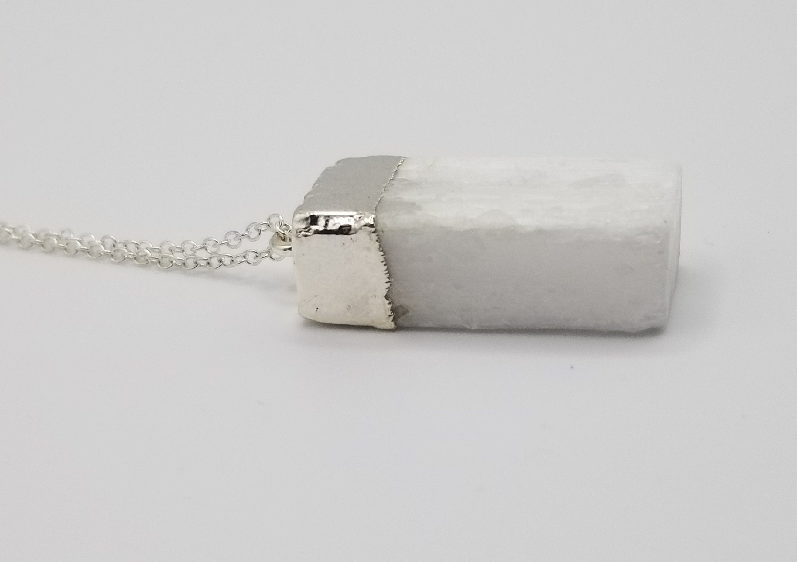Raw Selenite Pendant Necklace: .925 Sterling Silver Crystal Healing