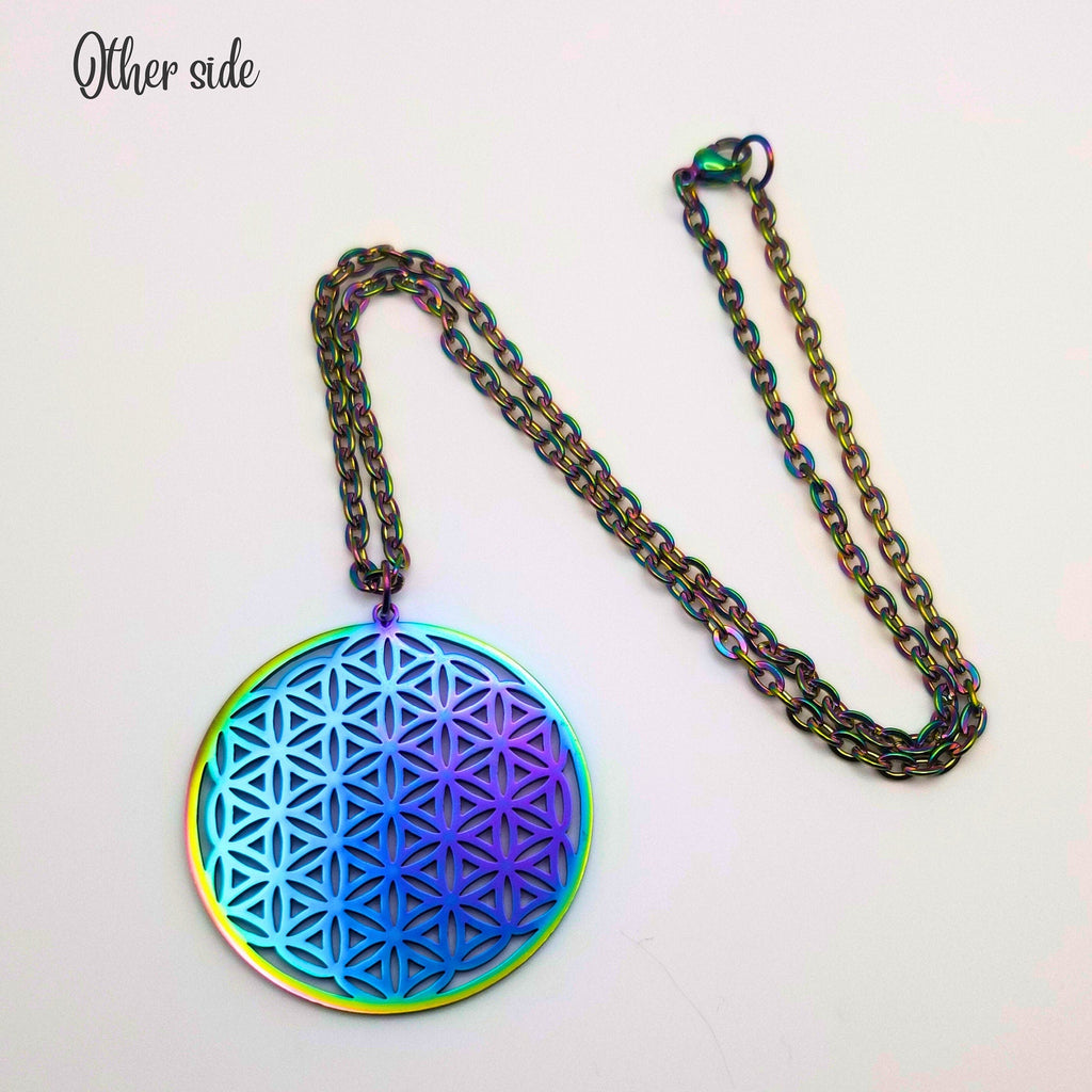 Rainbow Flower of Life Necklace | Reversible Sacred Geometry | Two Looks in One | Waterproof Artisan Jewelry
