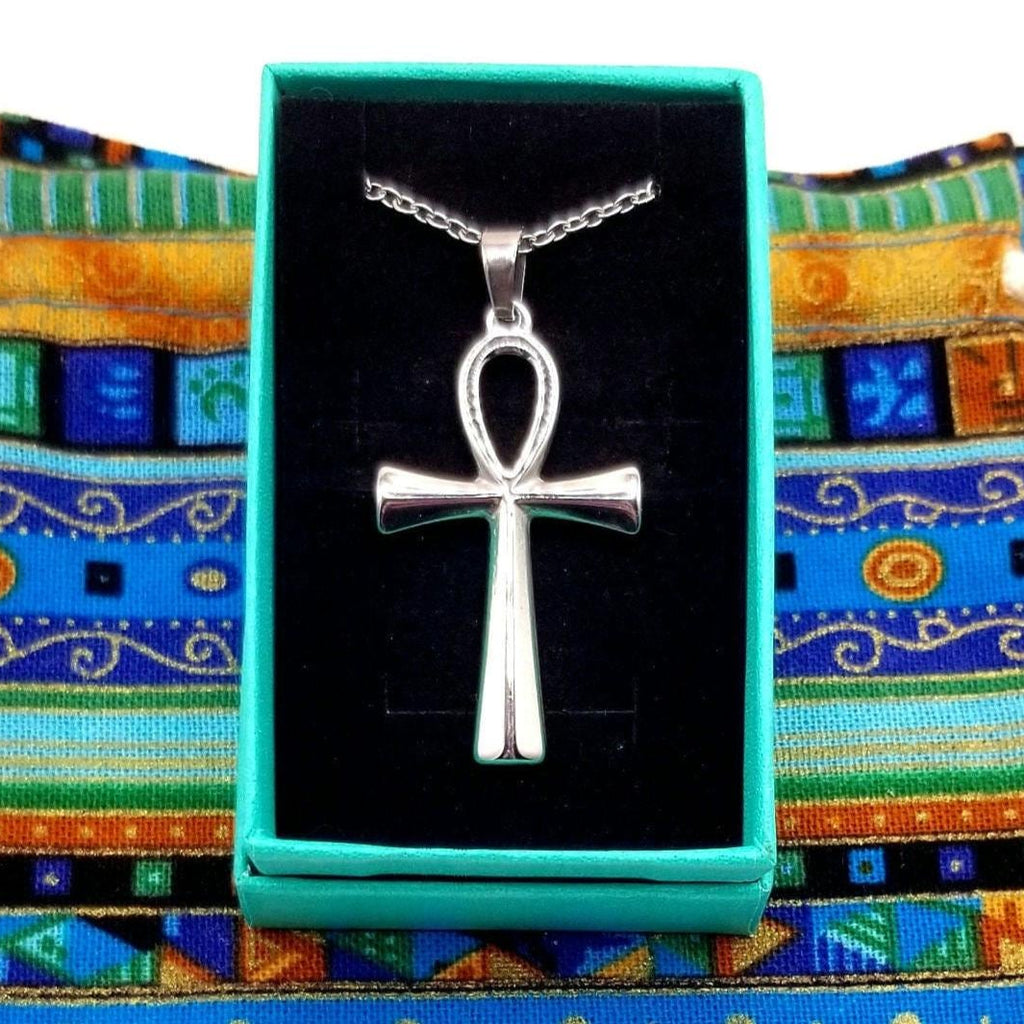 Silver Ankh Pendant Necklace: Egyptian Jewelry Key of Life 304 Stainless Steel