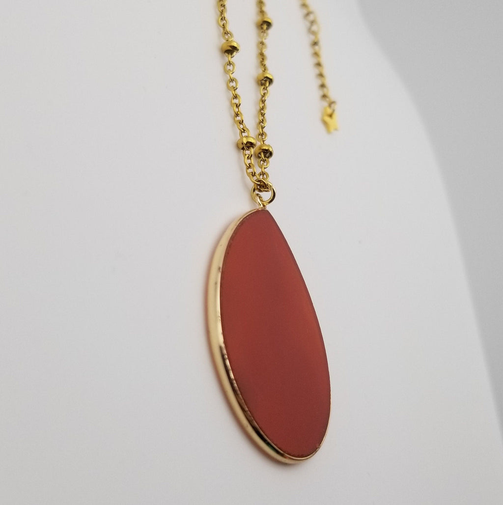 Teardrop Carnelian Pendant Necklace: 18k Gold Plated Satellite Chain