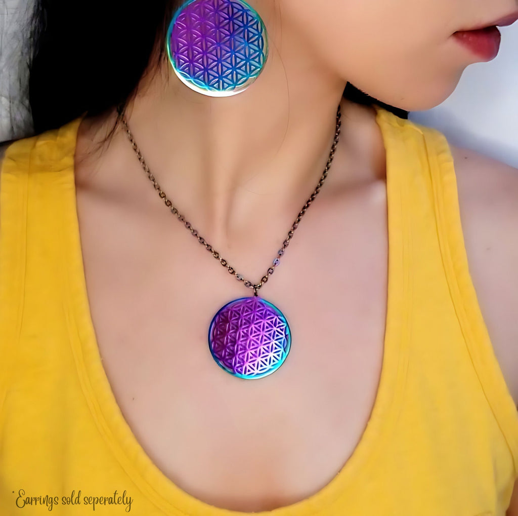Rainbow Flower of Life Necklace | Reversible Sacred Geometry | Two Looks in One | Waterproof Artisan Jewelry