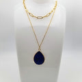 Lapis Lazuli Layered Pendant Necklace 18k Gold Plated | Paperclip Chain | Handcrafted Elegance | 304 Stainless Steel