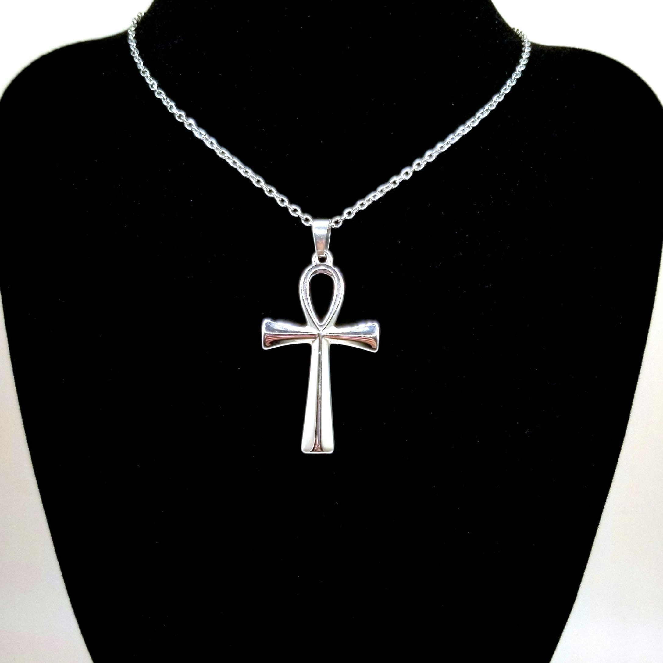 Silver Ankh Pendant Necklace: Egyptian Jewelry Key of Life 304 Stainless Steel