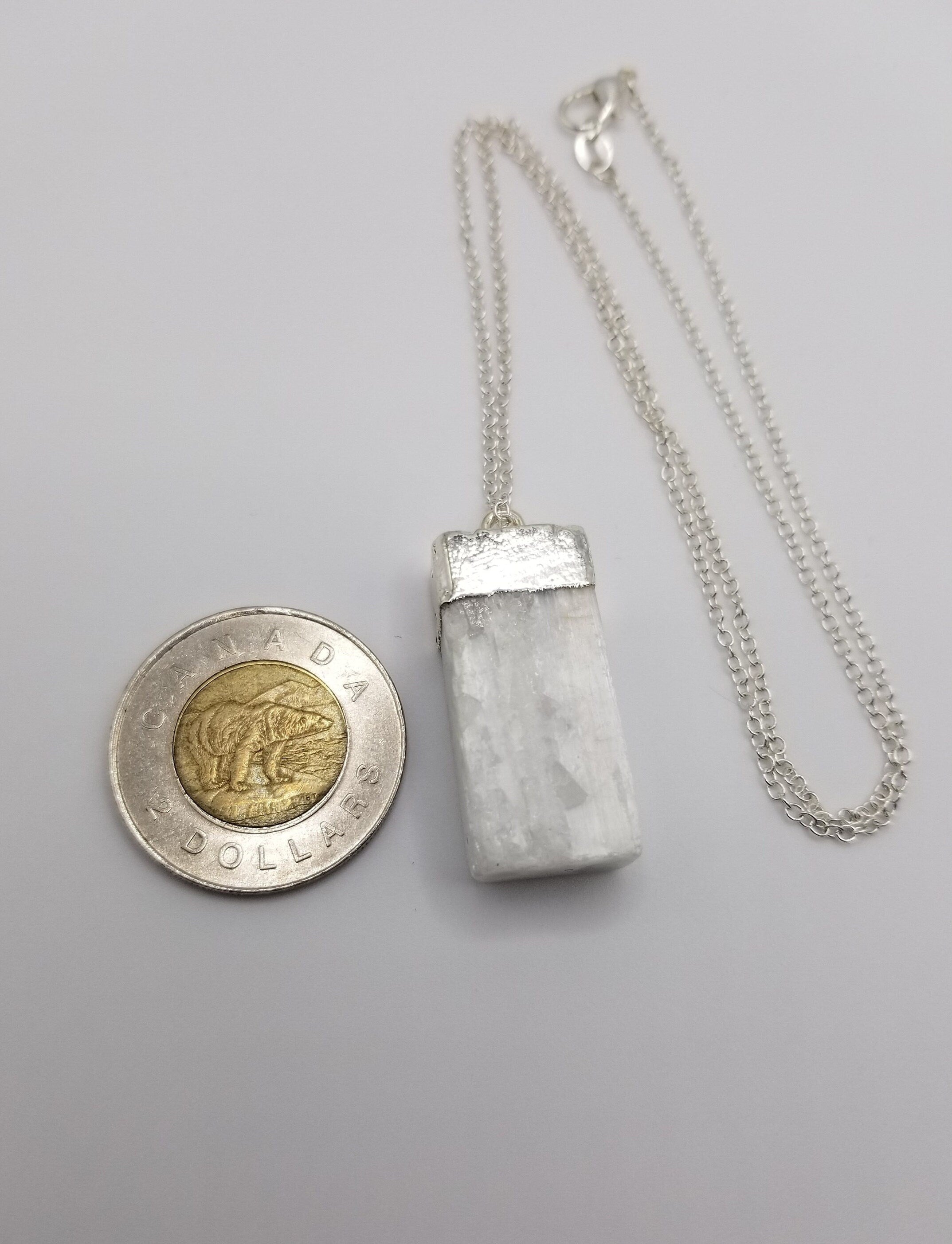 Raw Selenite Pendant Necklace: .925 Sterling Silver Crystal Healing