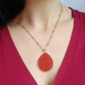 Teardrop Carnelian Pendant Necklace: 18k Gold Plated Satellite Chain
