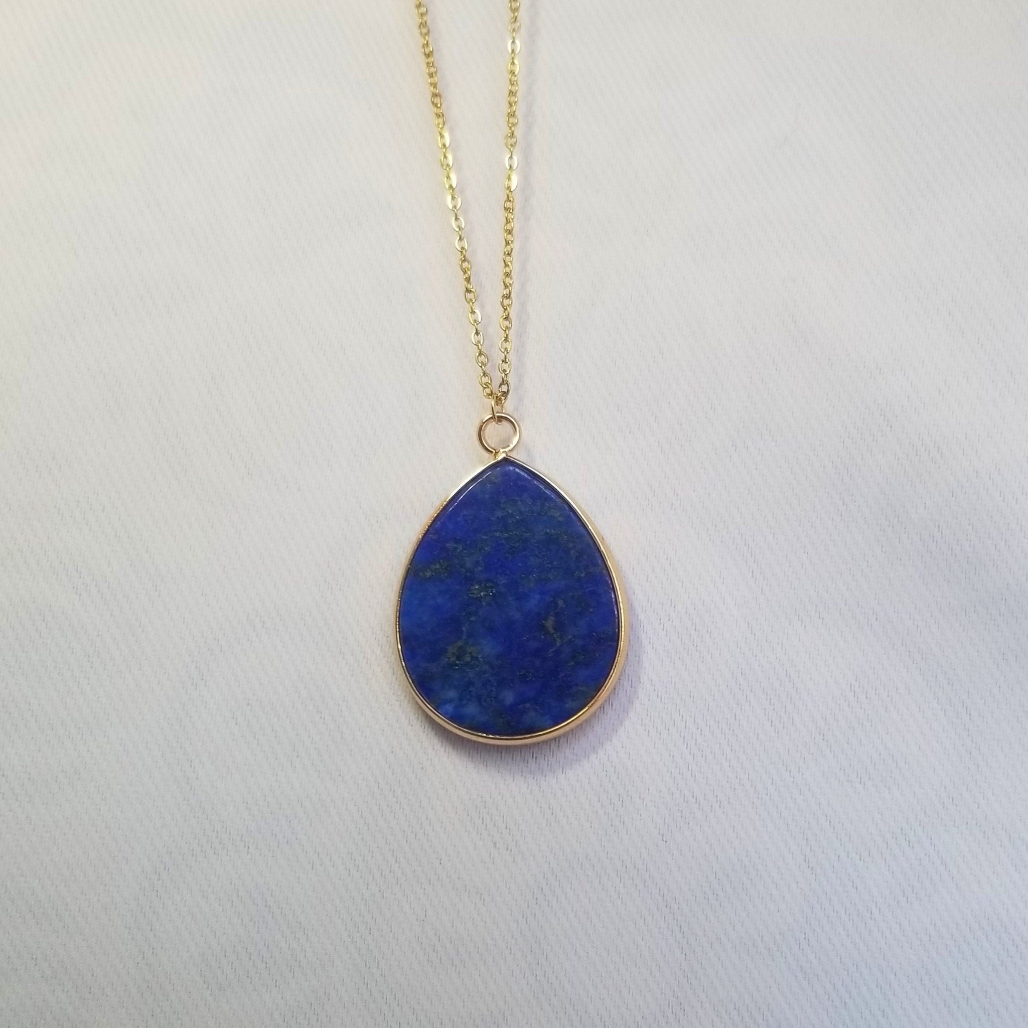Lapis Lazuli Pendant Necklace 18k Gold Plate Teardrop Shape