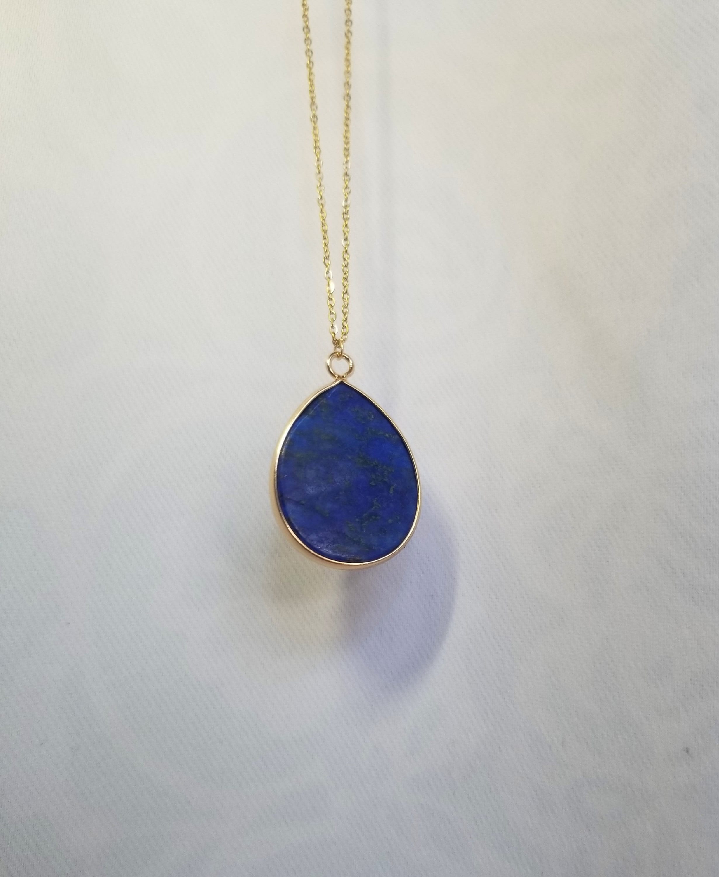 Lapis Lazuli Pendant Necklace 18k Gold Plate Teardrop Shape