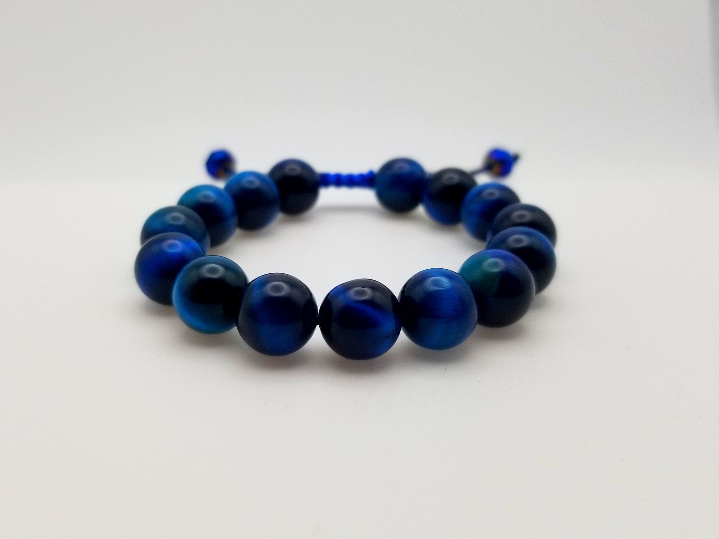 Blue Tiger's Eye Macrame Bracelet, Natural Protection Stone, Adjustable Beaded Jewelry