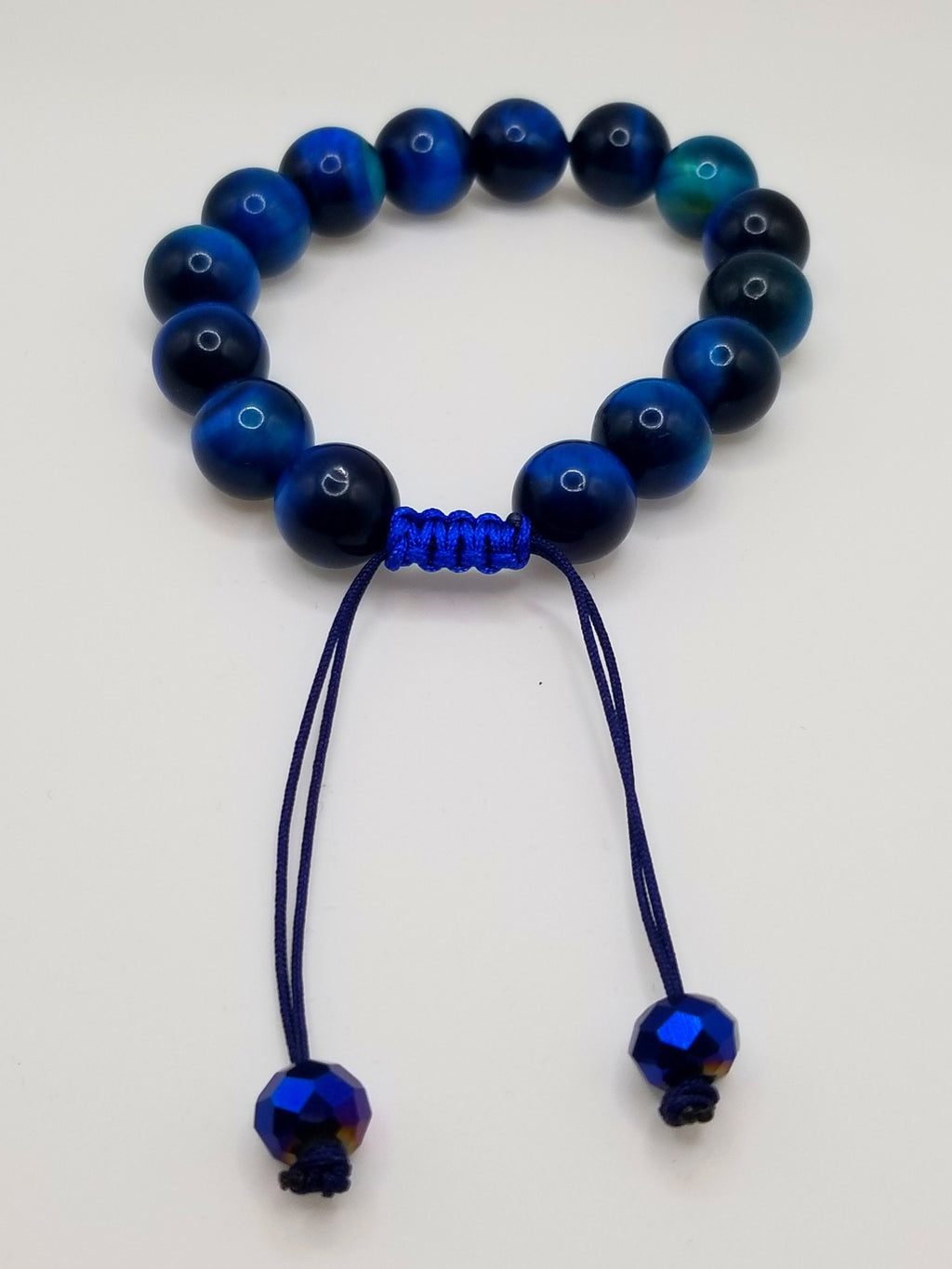 Blue Tiger's Eye Macrame Bracelet, Natural Protection Stone, Adjustable Beaded Jewelry