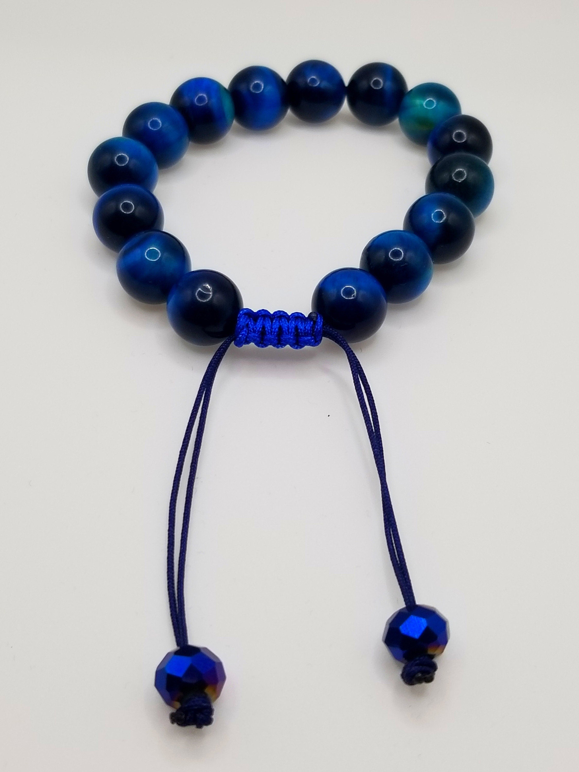Blue Tiger's Eye Macrame Bracelet, Natural Protection Stone, Adjustable Beaded Jewelry