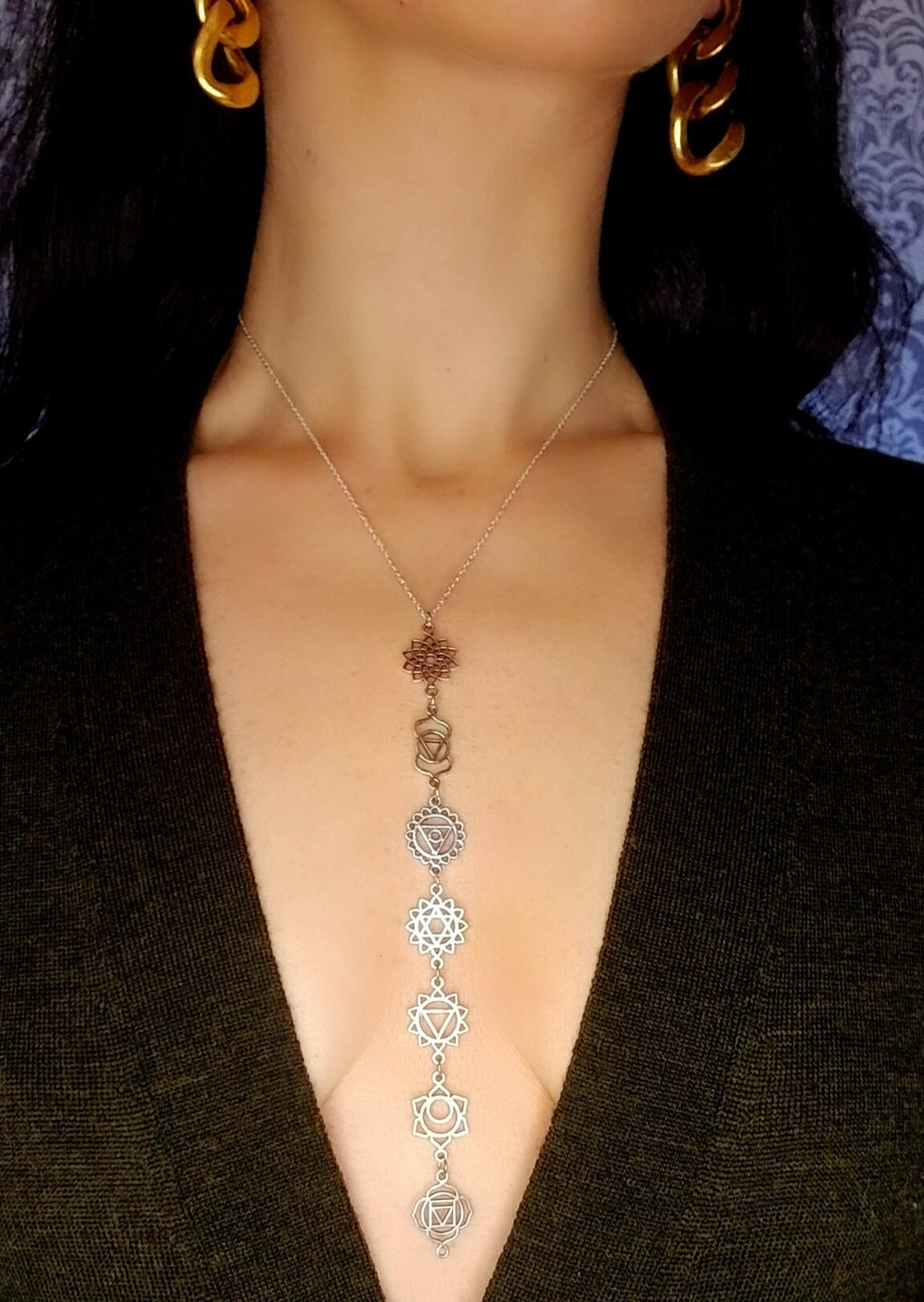 7 Chakra Sterling Silver and Stainless Steel Pendant Necklace: Spiritual Alignment Jewelry