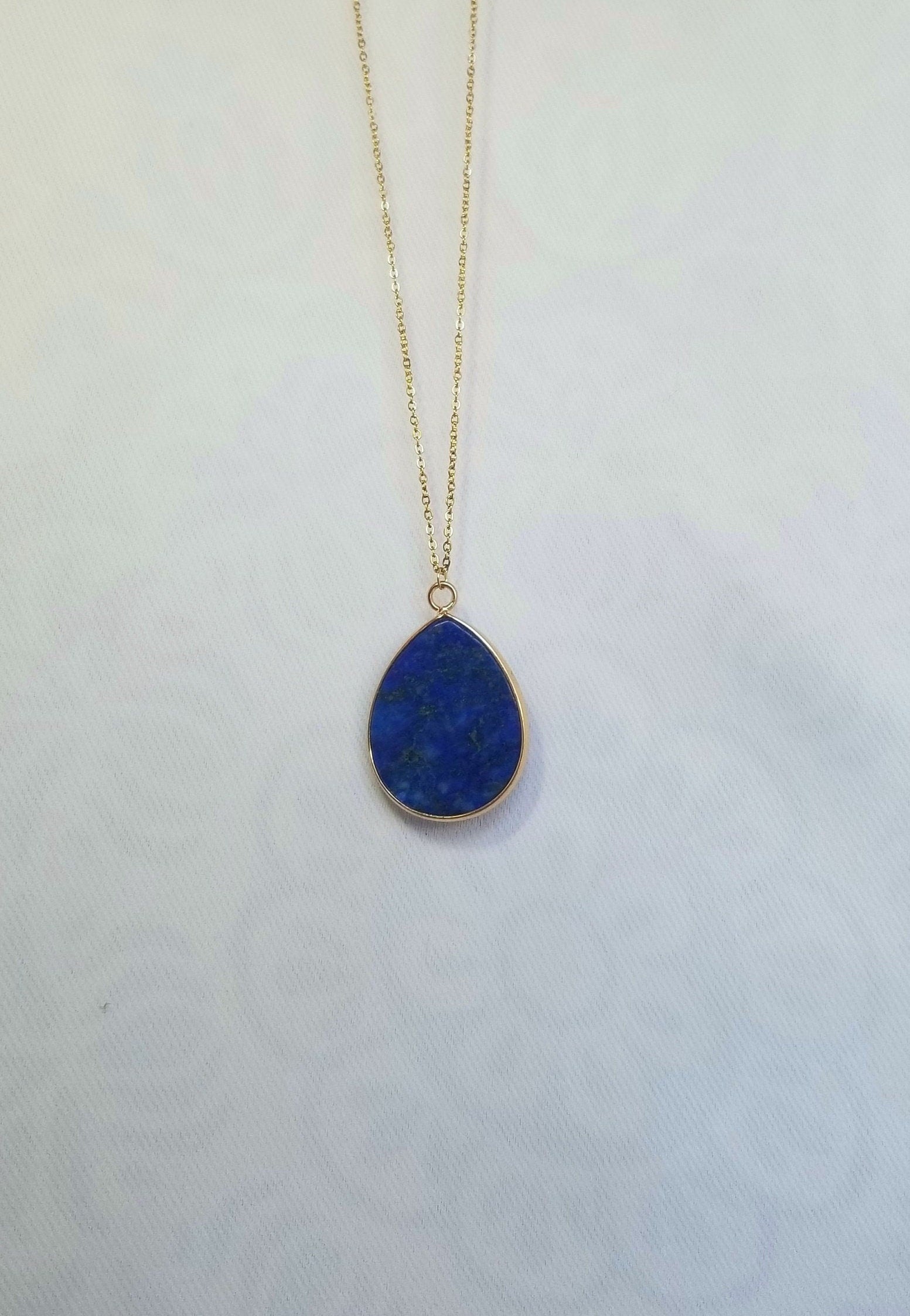 Lapis Lazuli Pendant Necklace 18k Gold Plate Teardrop Shape