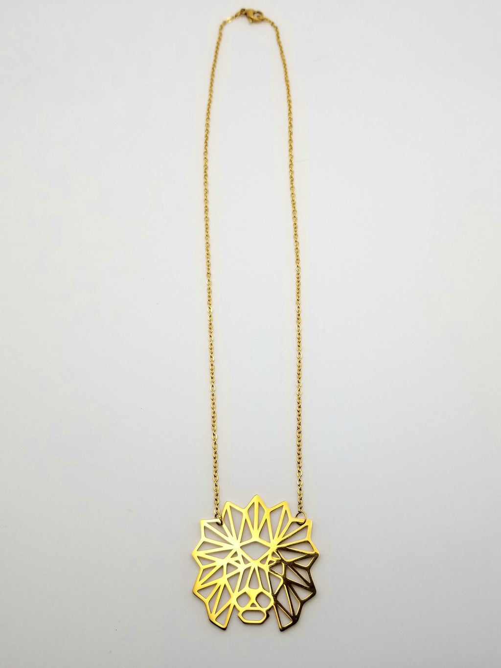 Gold Lion Necklace: Geometric Stainless Steel Jewelry Lion of Judah Pendant
