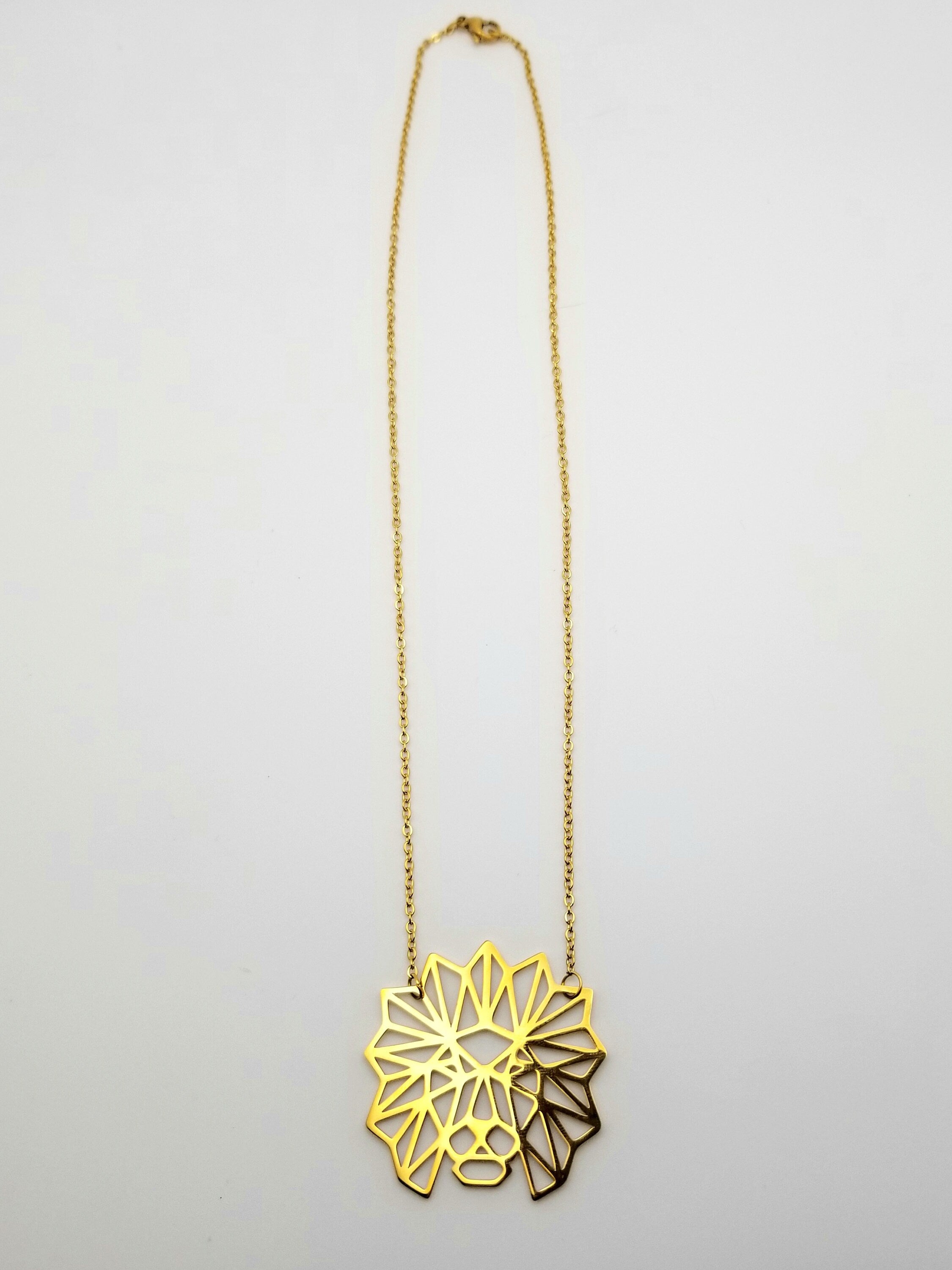Gold Lion Necklace: Geometric Stainless Steel Jewelry Lion of Judah Pendant