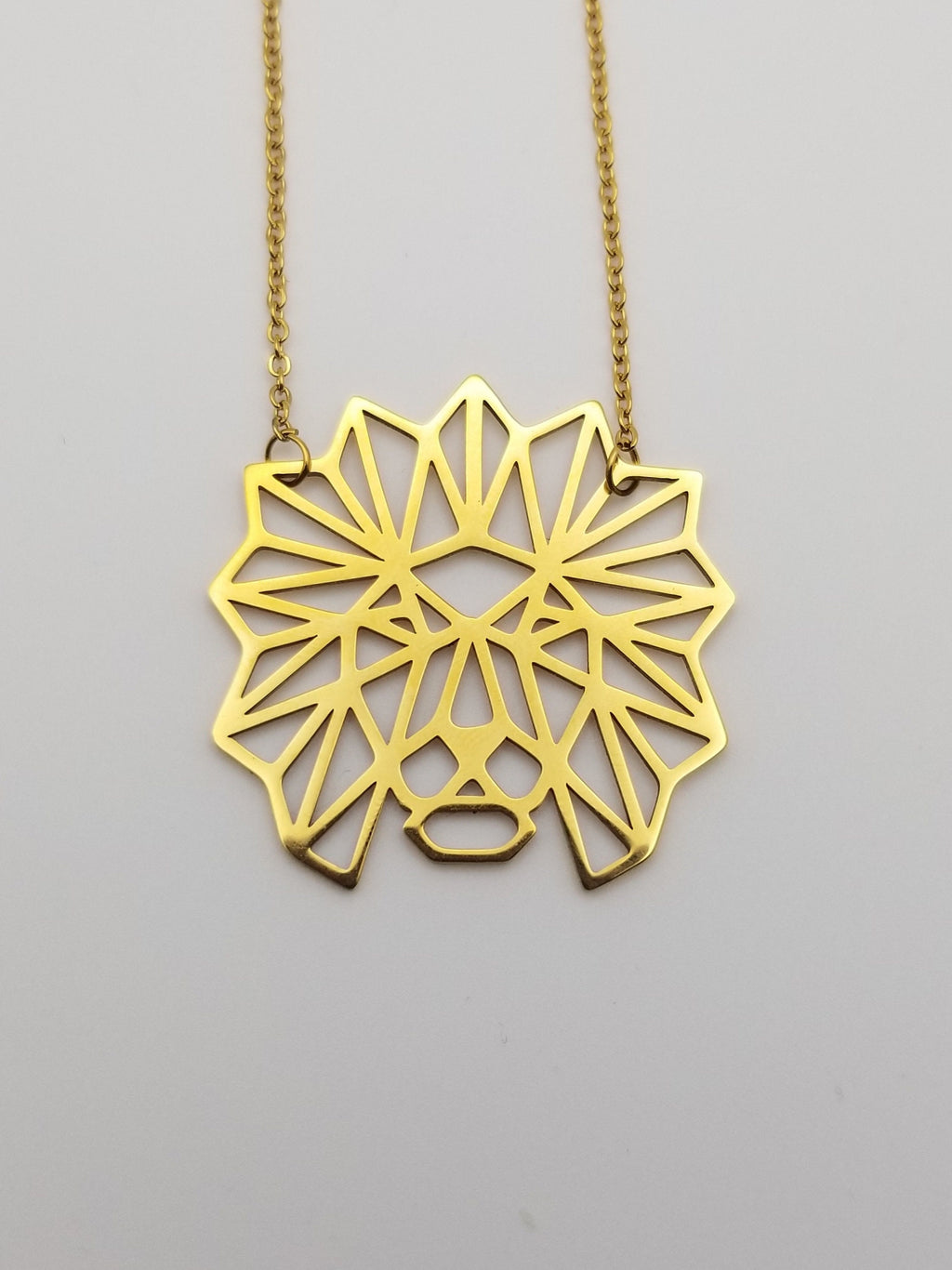 Gold Lion Necklace: Geometric Stainless Steel Jewelry Lion of Judah Pendant