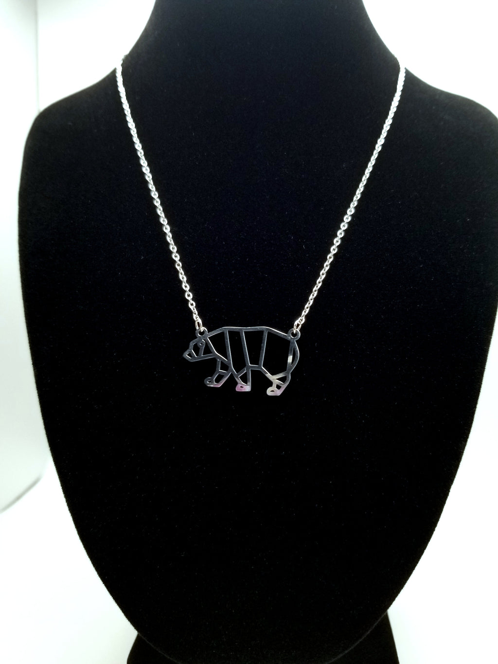 Geometric Bear Necklace: Stainless Steel Polar Bear Pendant
