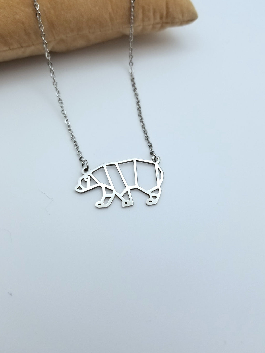 Geometric Bear Necklace: Stainless Steel Polar Bear Pendant