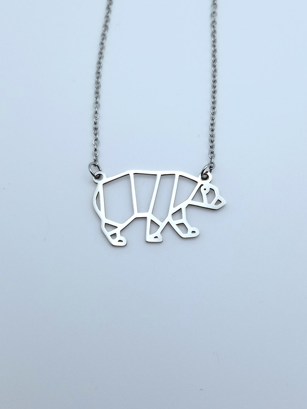 Geometric Bear Necklace: Stainless Steel Polar Bear Pendant