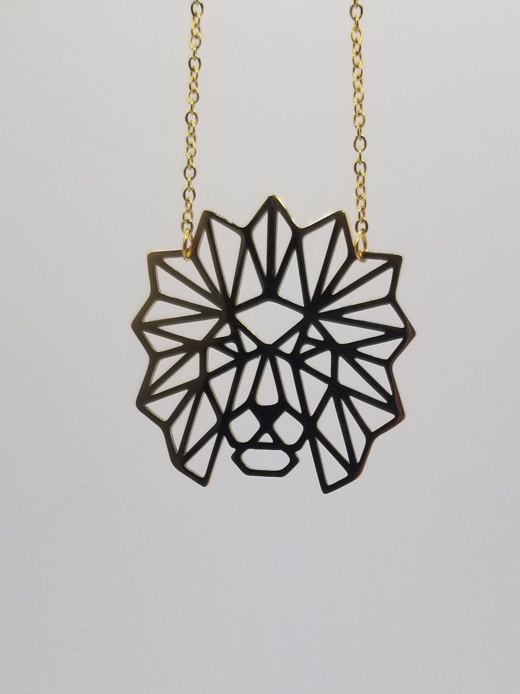 Gold Lion Necklace: Geometric Stainless Steel Jewelry Lion of Judah Pendant