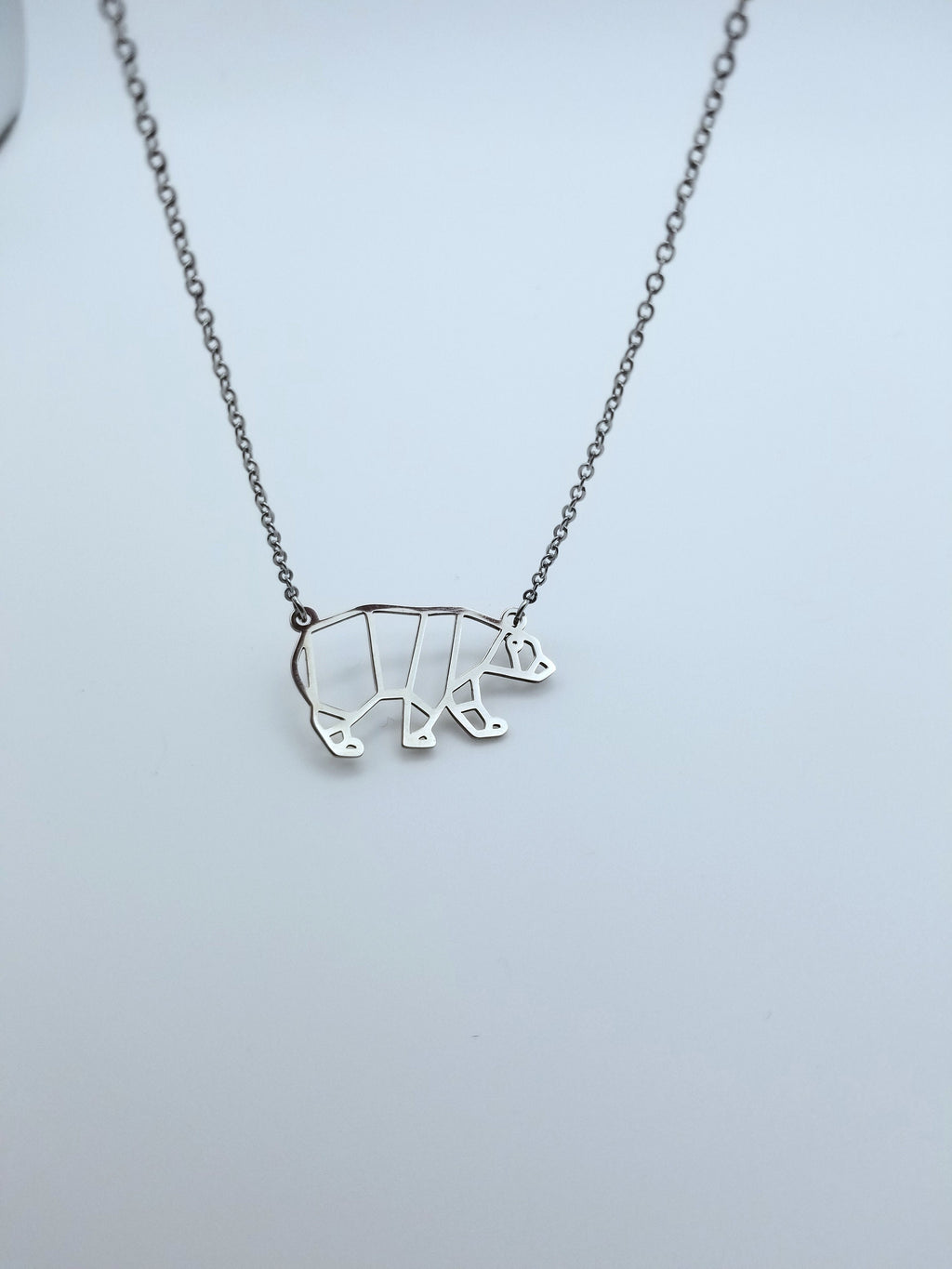 Geometric Bear Necklace: Stainless Steel Polar Bear Pendant
