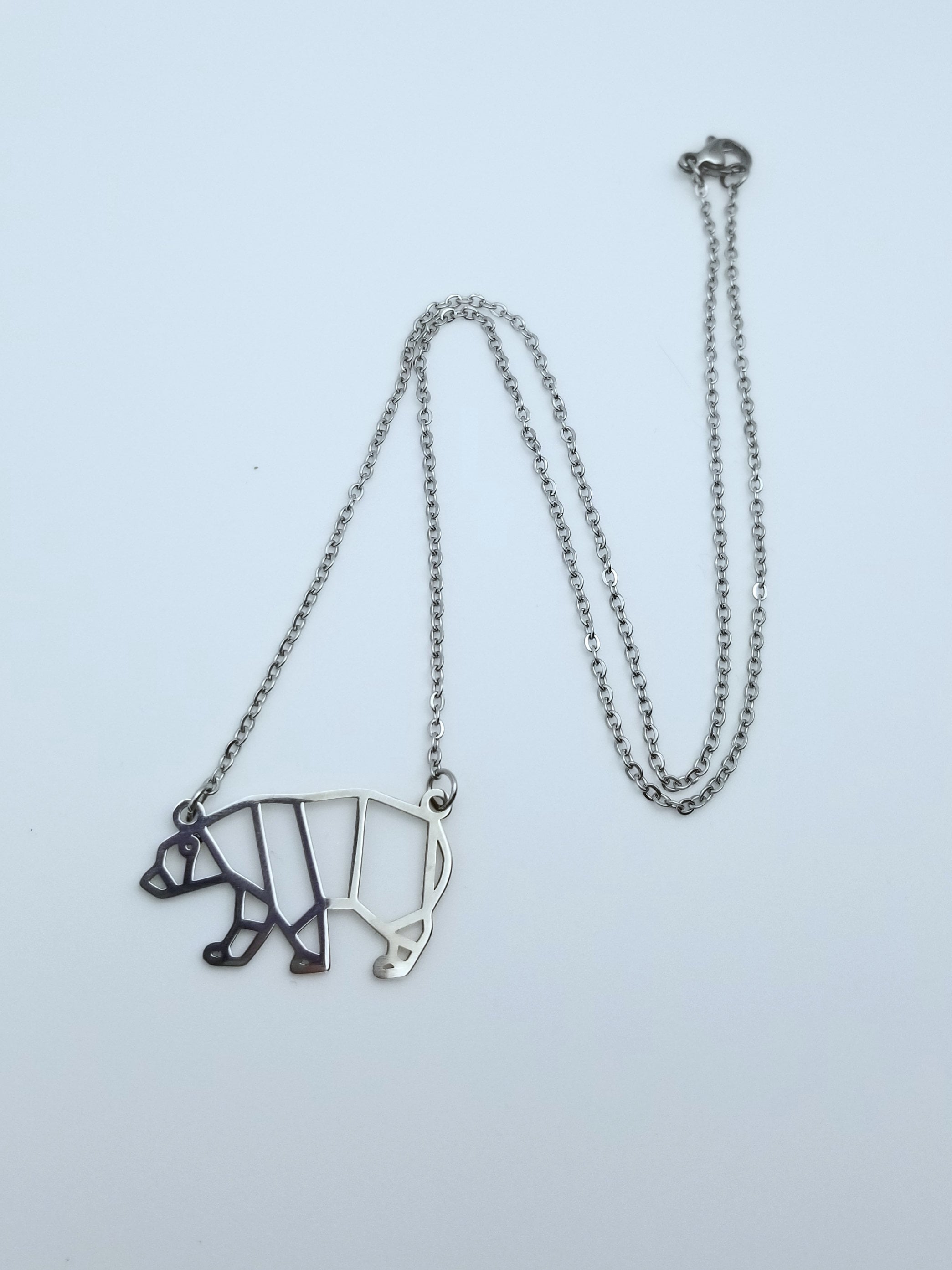 Geometric Bear Necklace: Stainless Steel Polar Bear Pendant