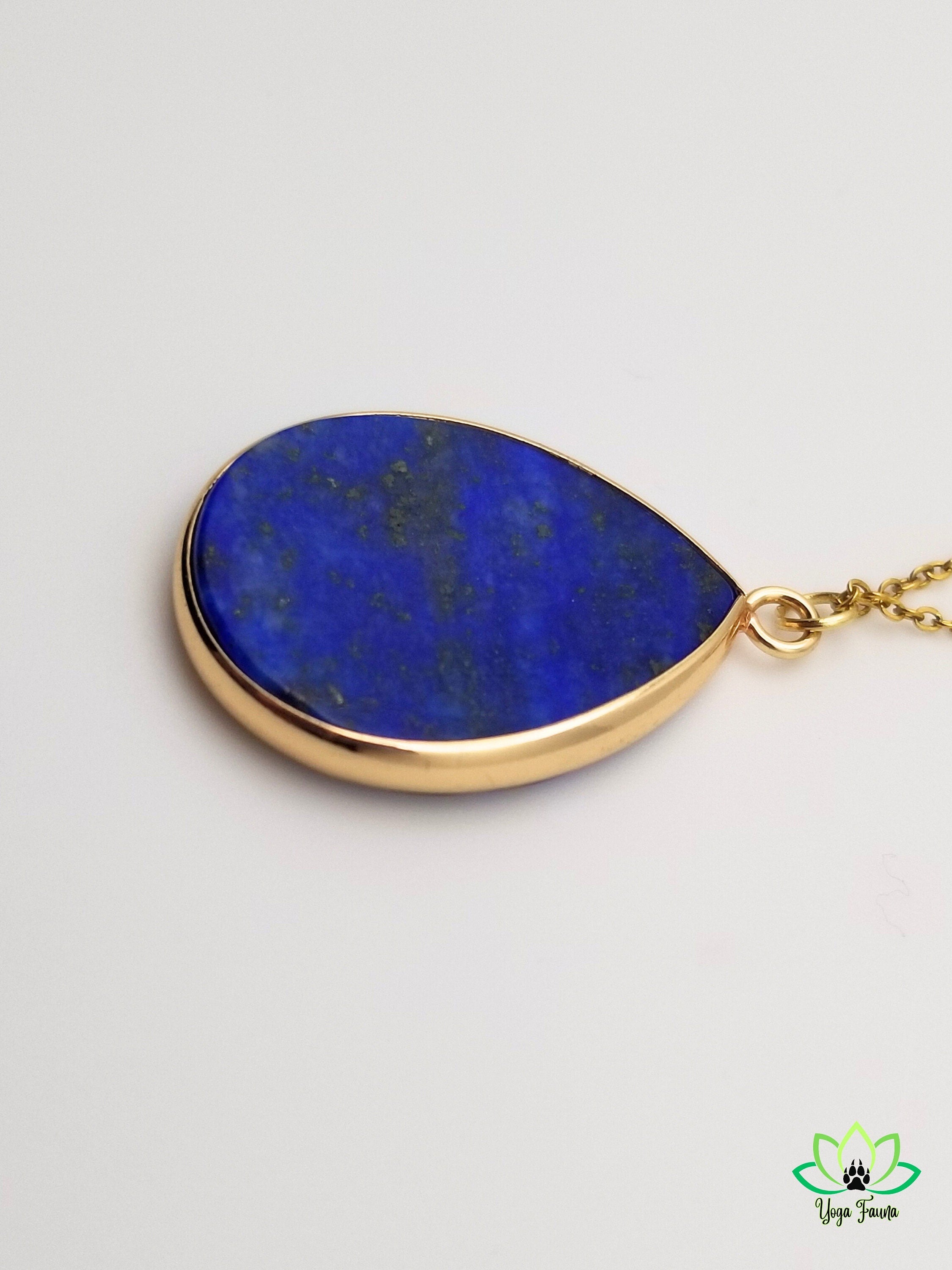 Lapis Lazuli Pendant Necklace 18k Gold Plate Teardrop Shape