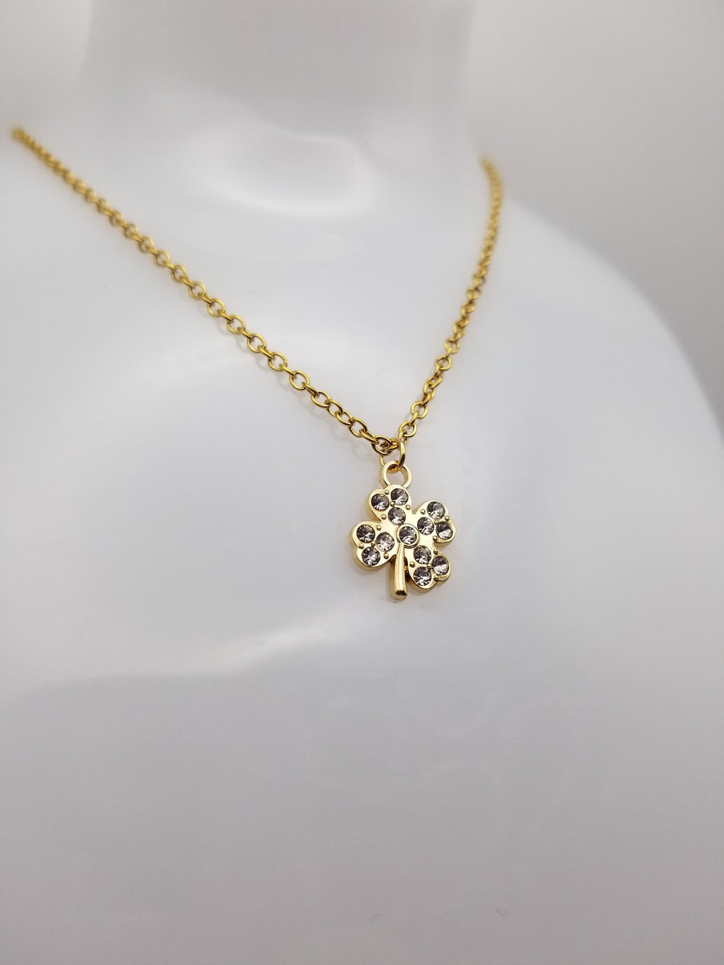 18k Gold Plated Clover Necklace, Waterproof Tarnish Free Jewelry, Cubic Zirconia Charm