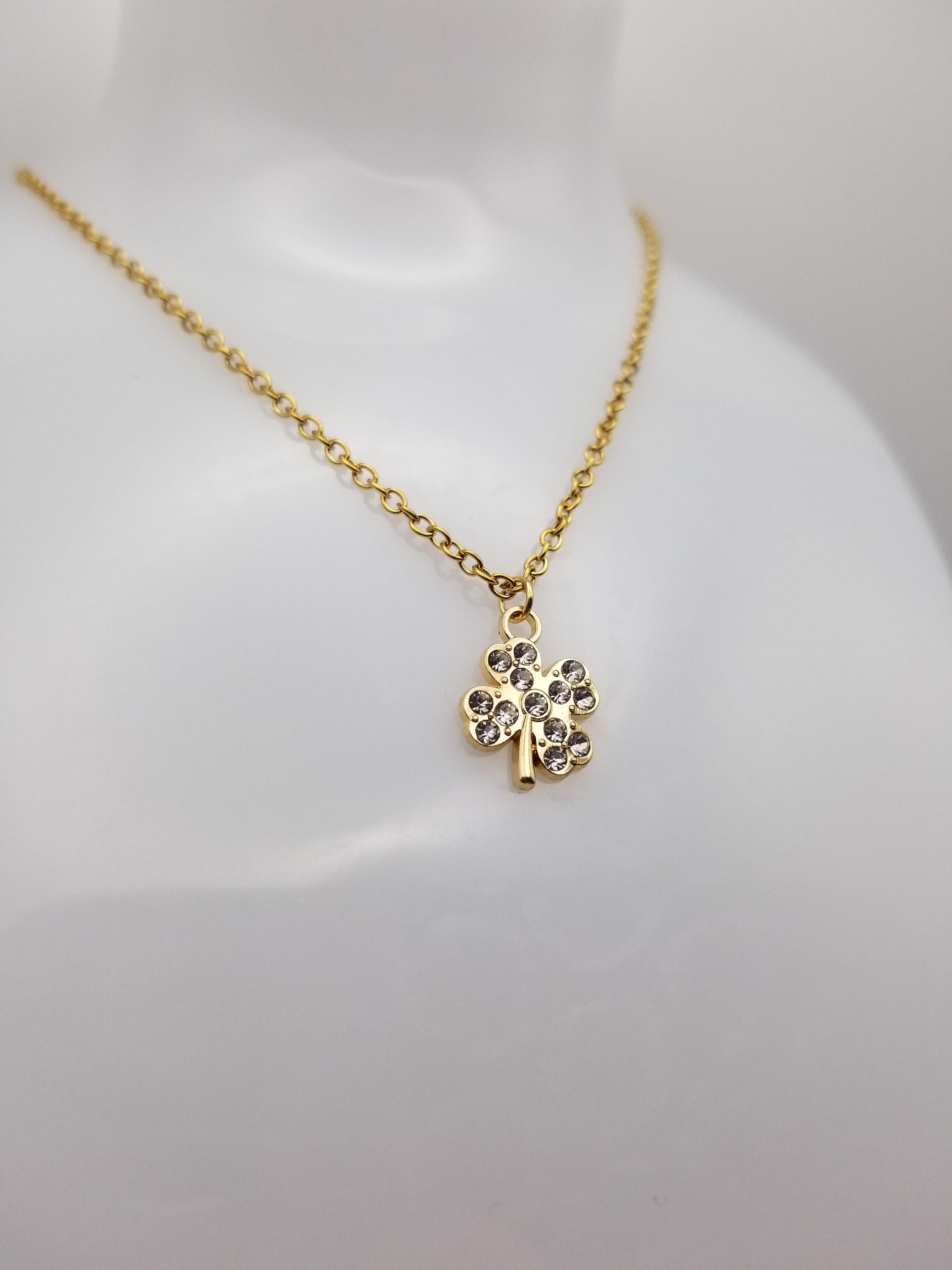 18k Gold Plated Clover Necklace, Waterproof Tarnish Free Jewelry, Cubic Zirconia Charm