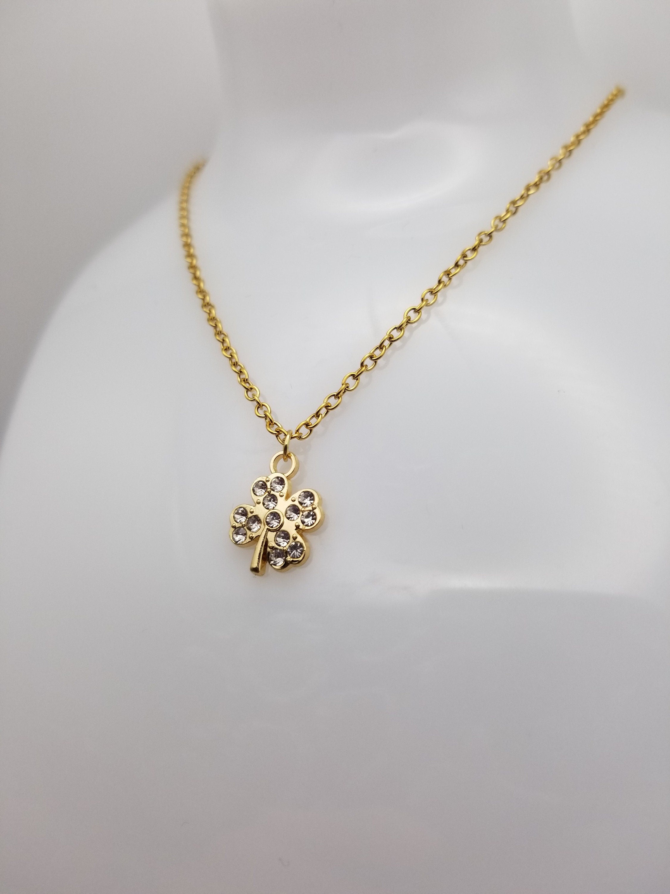 18k Gold Plated Clover Necklace, Waterproof Tarnish Free Jewelry, Cubic Zirconia Charm