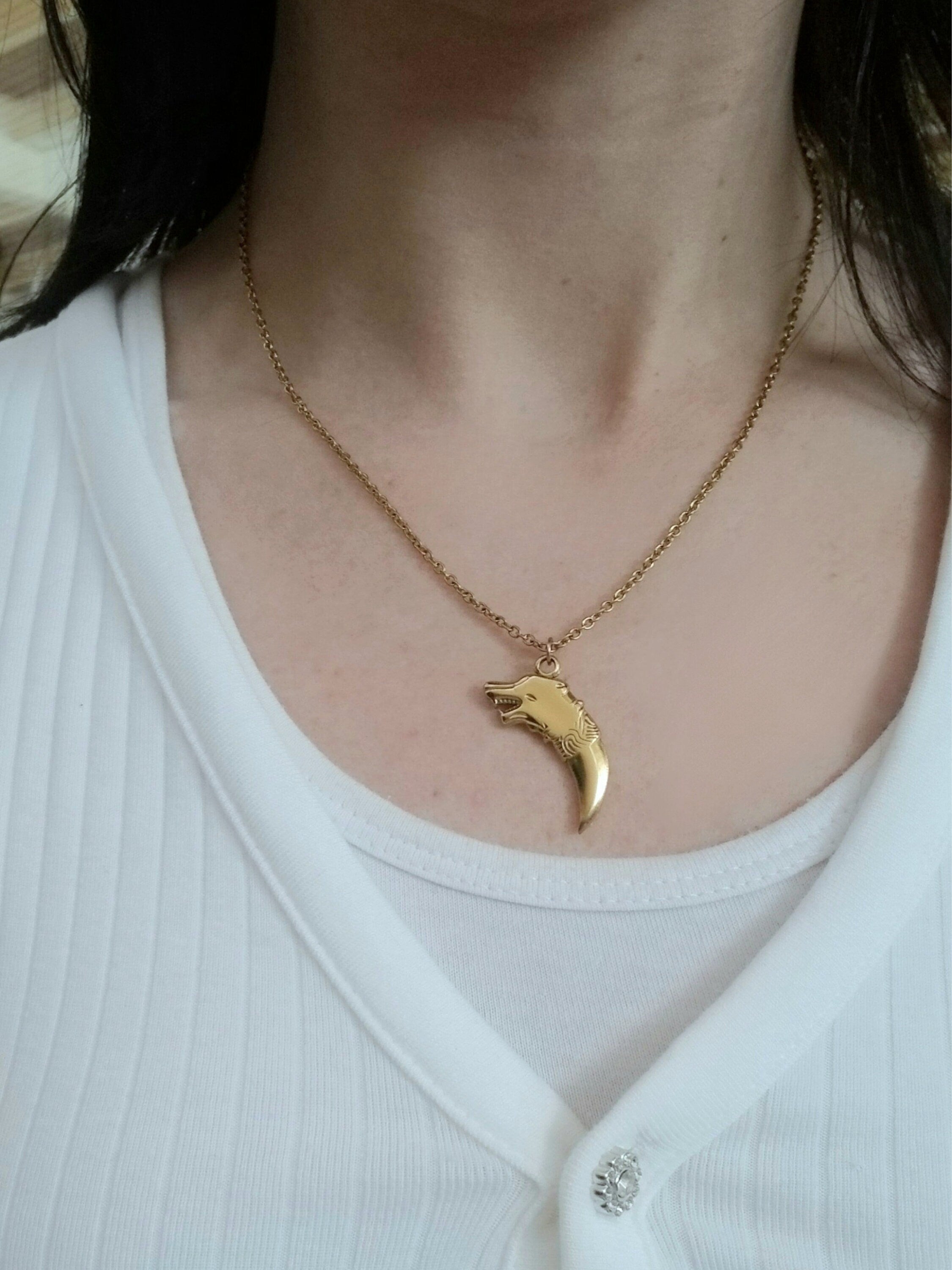 Gold Wolf Tooth Necklace: 18k Plated Stainless Steel Pendant
