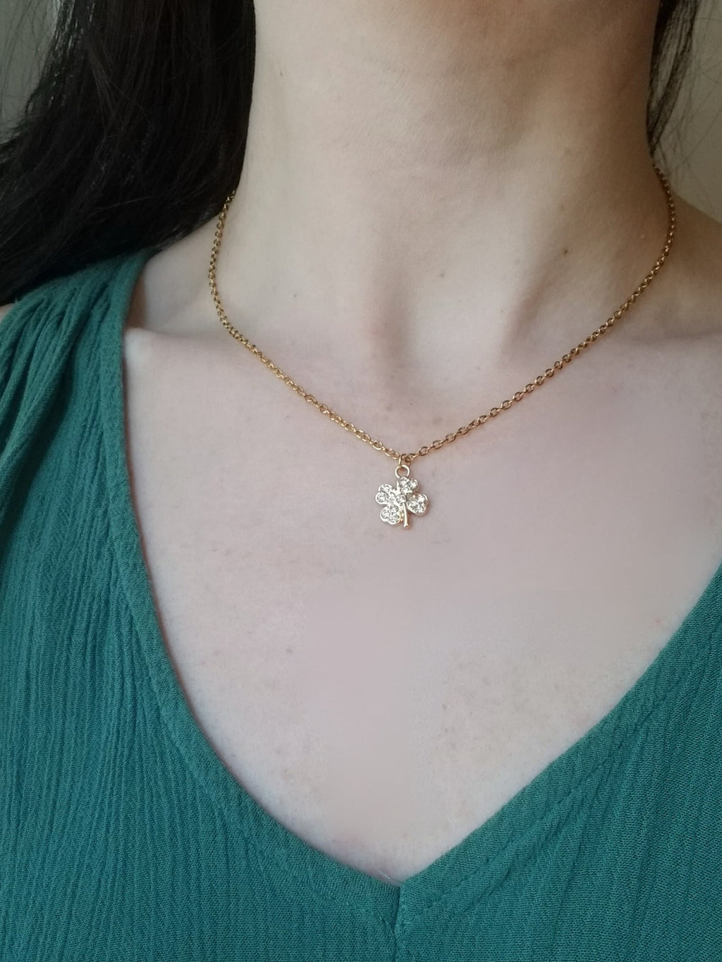 18k Gold Plated Clover Necklace, Waterproof Tarnish Free Jewelry, Cubic Zirconia Charm