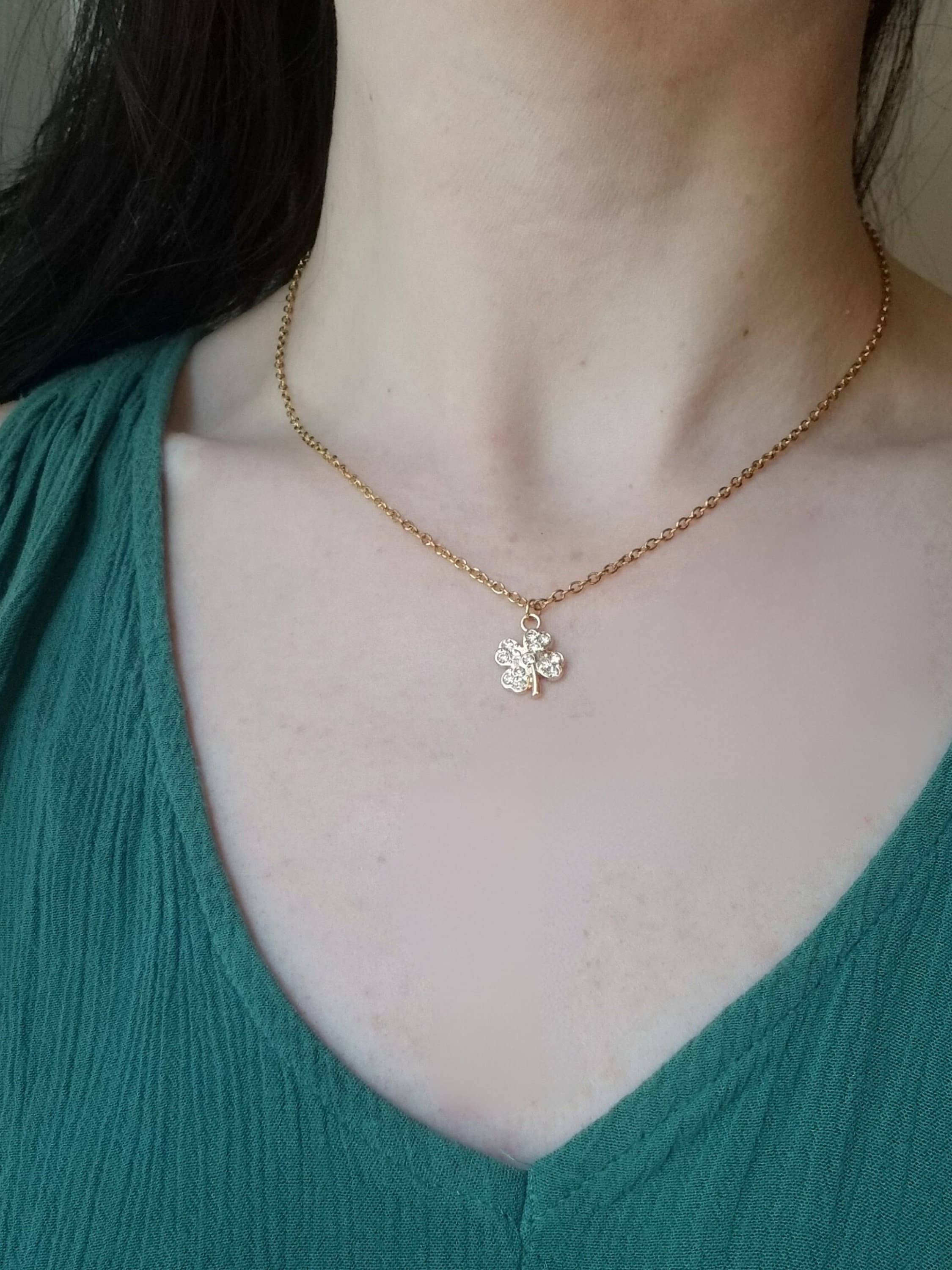 18k Gold Plated Clover Necklace, Waterproof Tarnish Free Jewelry, Cubic Zirconia Charm